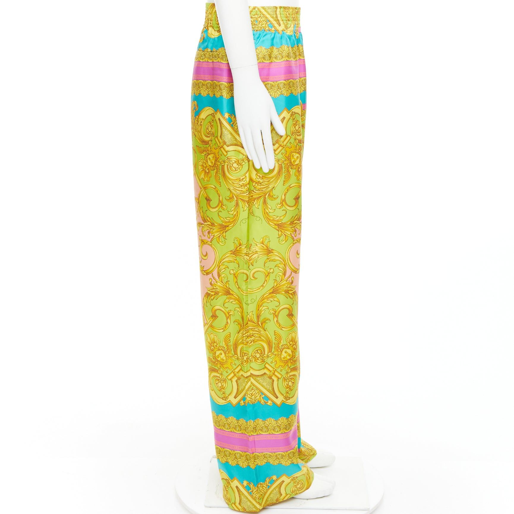 Versace VERSACE Barocco Goddess 100% silk twill graphic print wide leg pants EU50 L Size US 32 / EU 48 - 4 Thumbnail