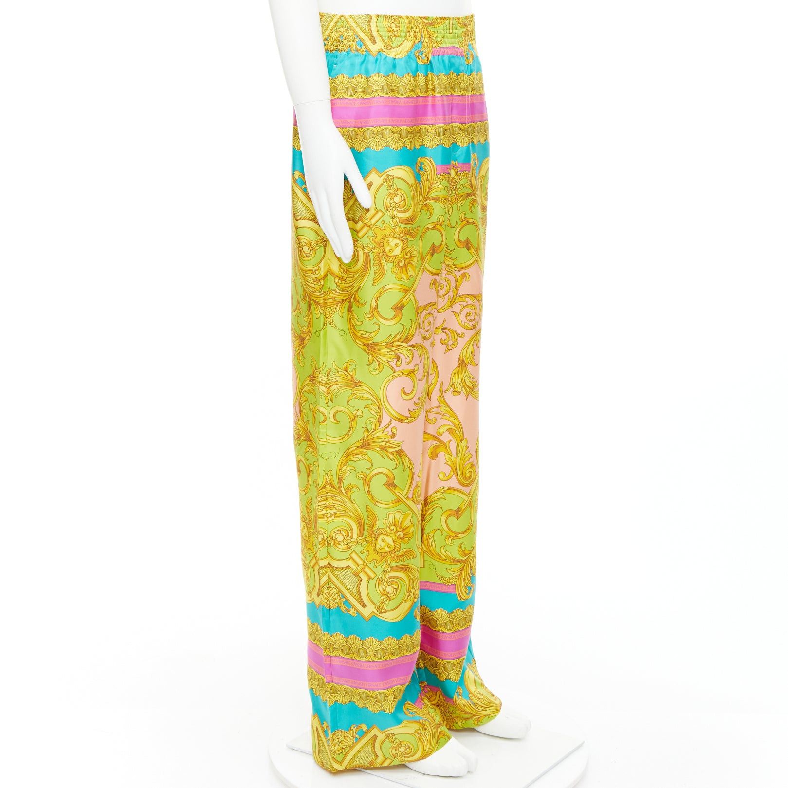 Versace VERSACE Barocco Goddess 100% silk twill graphic print wide leg pants EU50 L Size US 32 / EU 48 - 3 Thumbnail