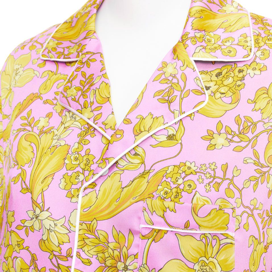 Versace VERSACE 100% silk Signature Barocco Baroque pink gold print pajama shirt Sz.4 XL Size L / US 10 / IT 46 - 2 Thumbnail