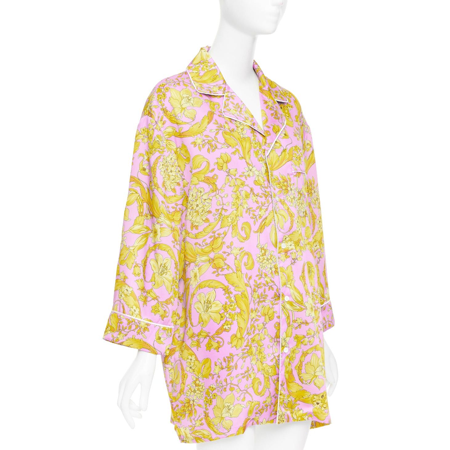 Versace VERSACE 100% silk Signature Barocco Baroque pink gold print pajama shirt Sz.4 XL Size L / US 10 / IT 46 - 3 Thumbnail