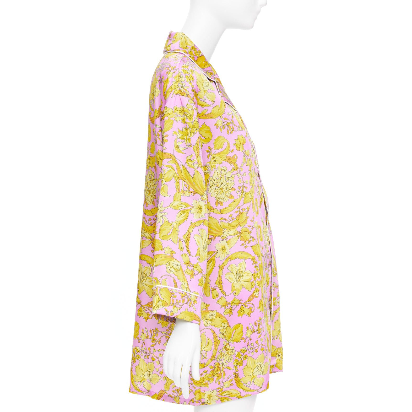 Versace VERSACE 100% silk Signature Barocco Baroque pink gold print pajama shirt Sz.4 XL Size L / US 10 / IT 46 - 4 Thumbnail