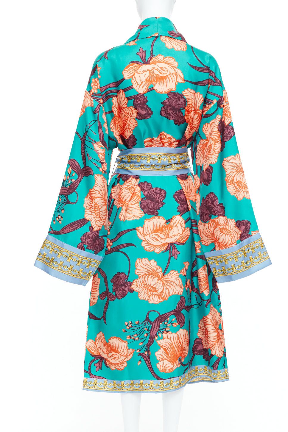 Versace VERSACE 100% silk Baroque Art Deco green orange floral Medusa print robe gown L Size L / US 10 / IT 46 - 5 Thumbnail