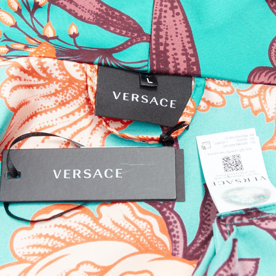 Versace VERSACE 100% silk Baroque Art Deco green orange floral Medusa print robe gown L Size L / US 10 / IT 46 - 8 Thumbnail