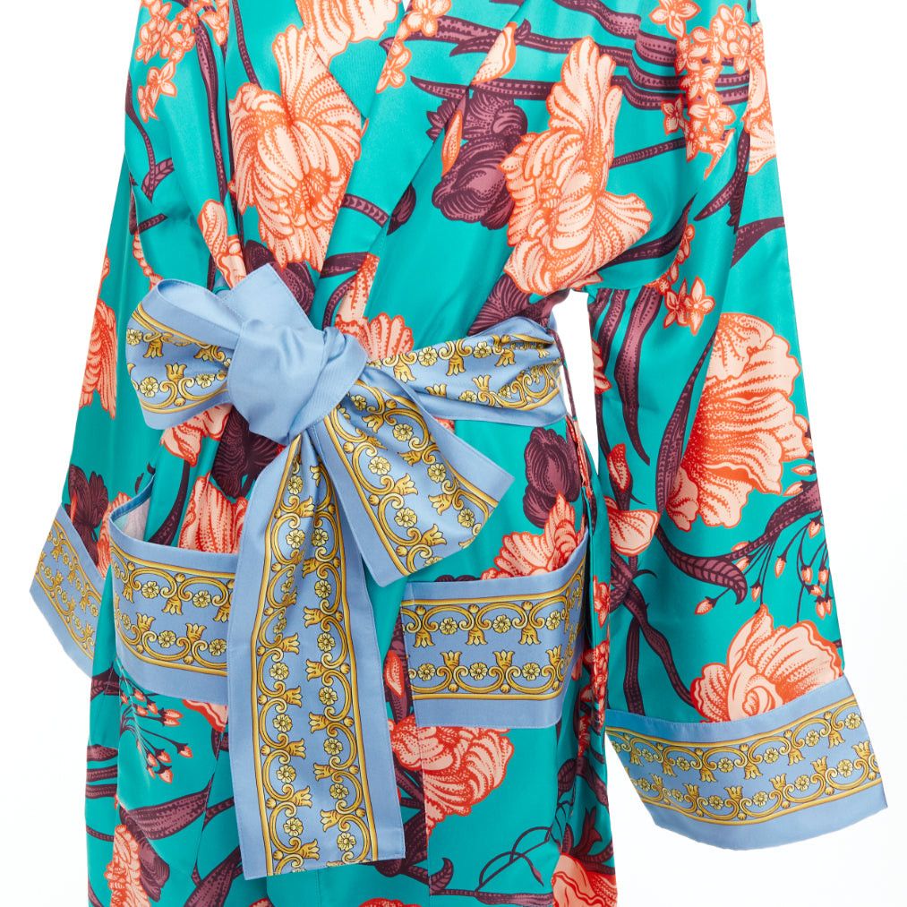 Versace VERSACE 100% silk Baroque Art Deco green orange floral Medusa print robe gown L Size L / US 10 / IT 46 - 2 Thumbnail