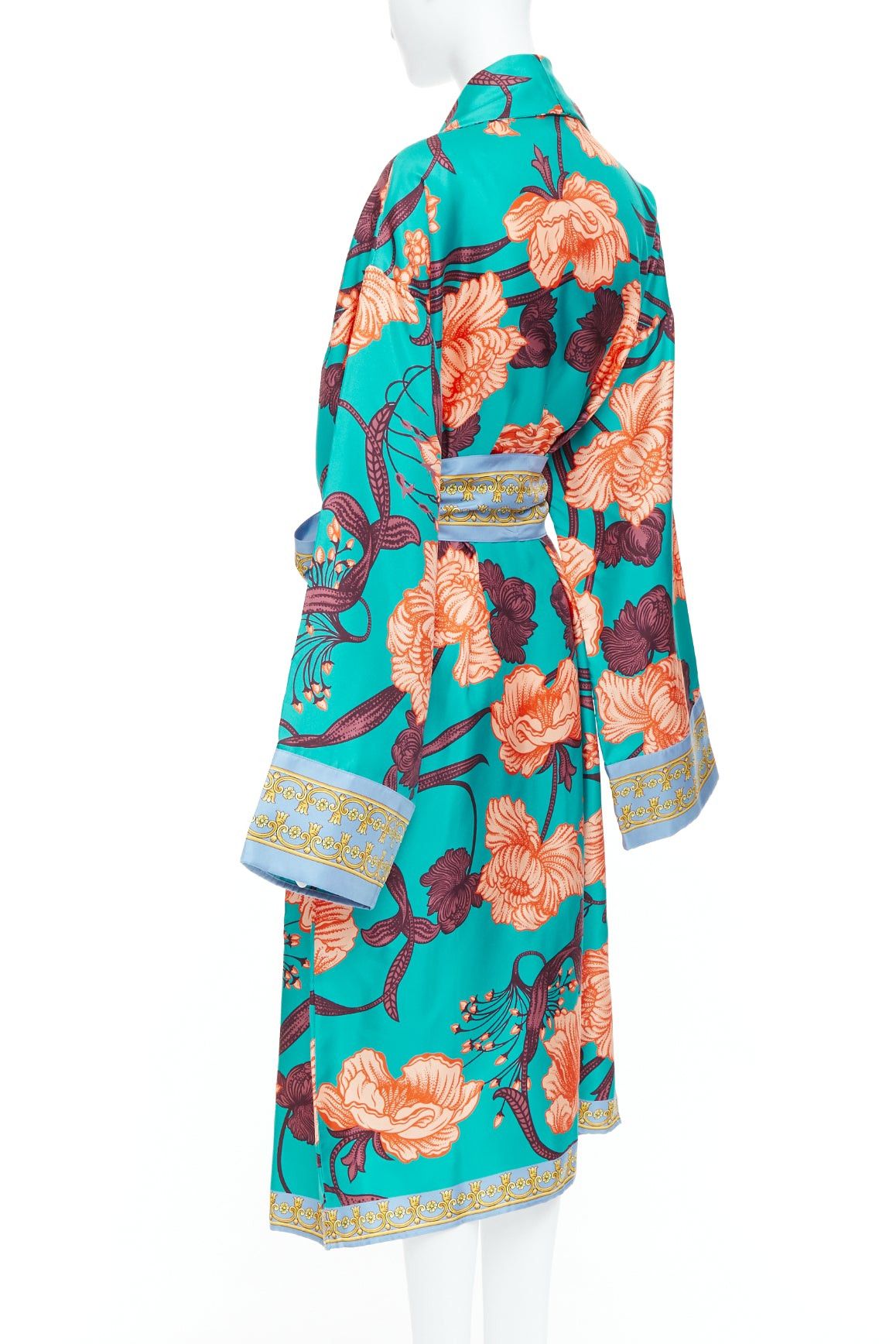 Versace VERSACE 100% silk Baroque Art Deco green orange floral Medusa print robe gown L Size L / US 10 / IT 46 - 6 Thumbnail
