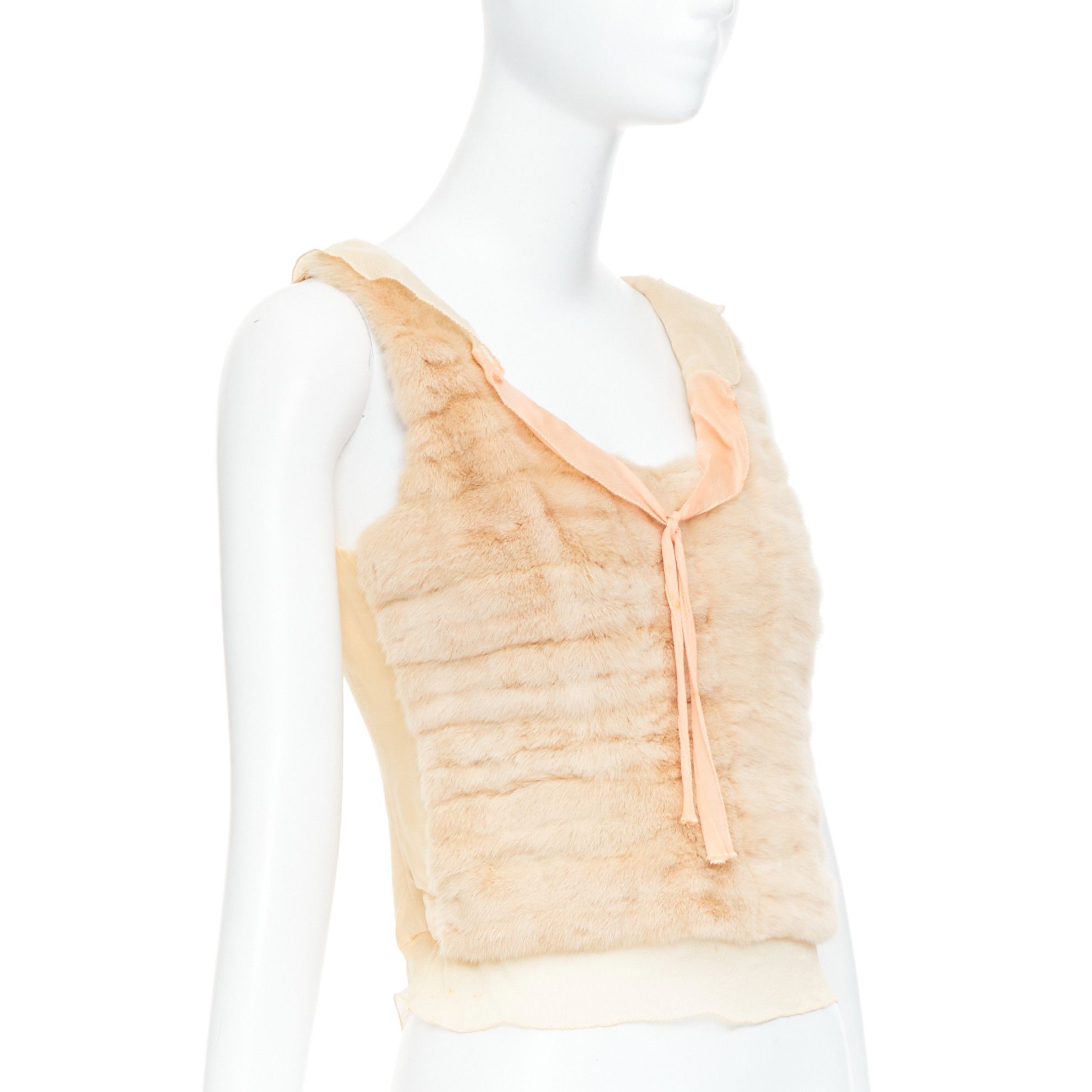 Prada rare PRADA Vintage cream dyed fur pink silk satin bow vest top IT40 S Size S / US 4 / IT 40 - 3 Thumbnail