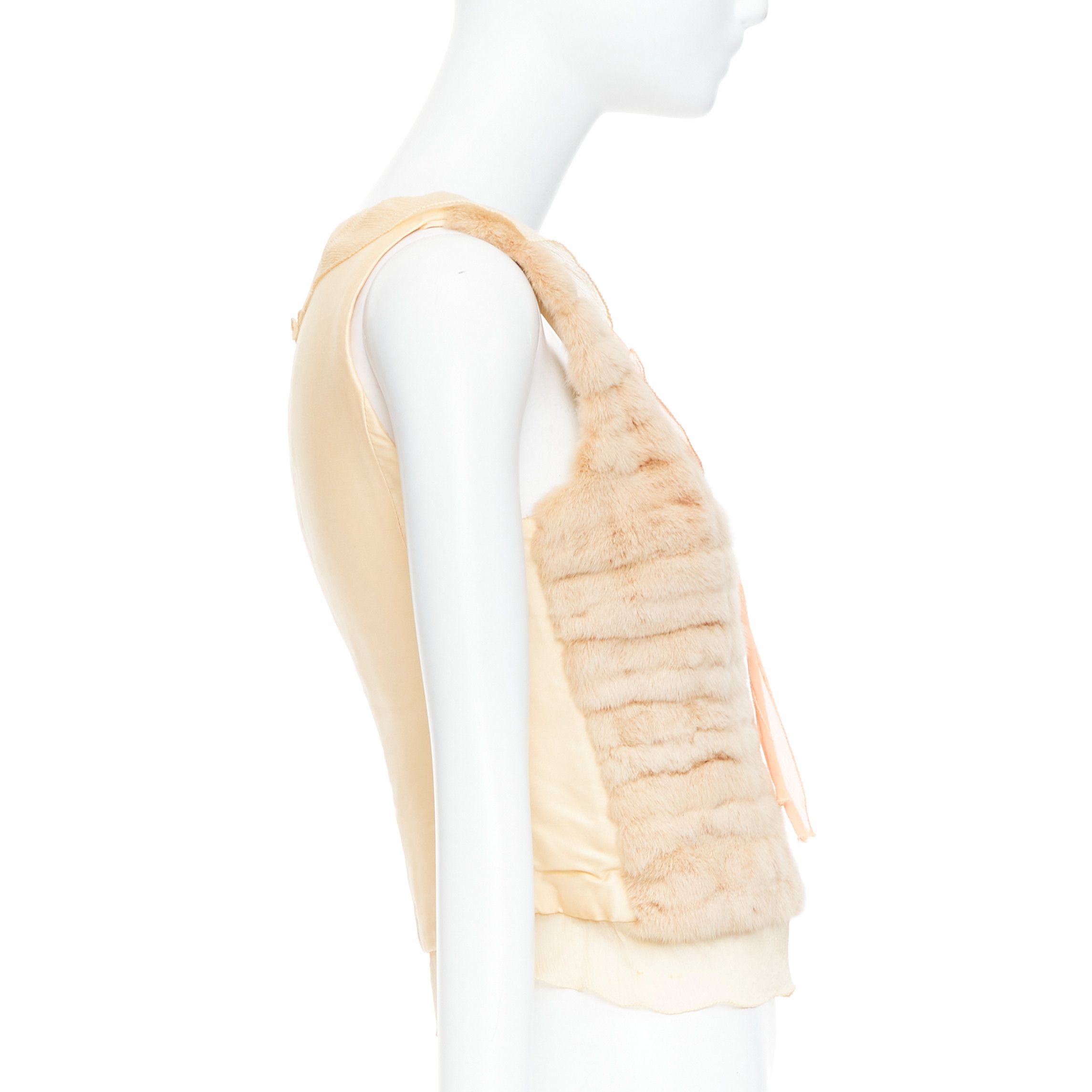 Prada rare PRADA Vintage cream dyed fur pink silk satin bow vest top IT40 S Size S / US 4 / IT 40 - 4 Thumbnail