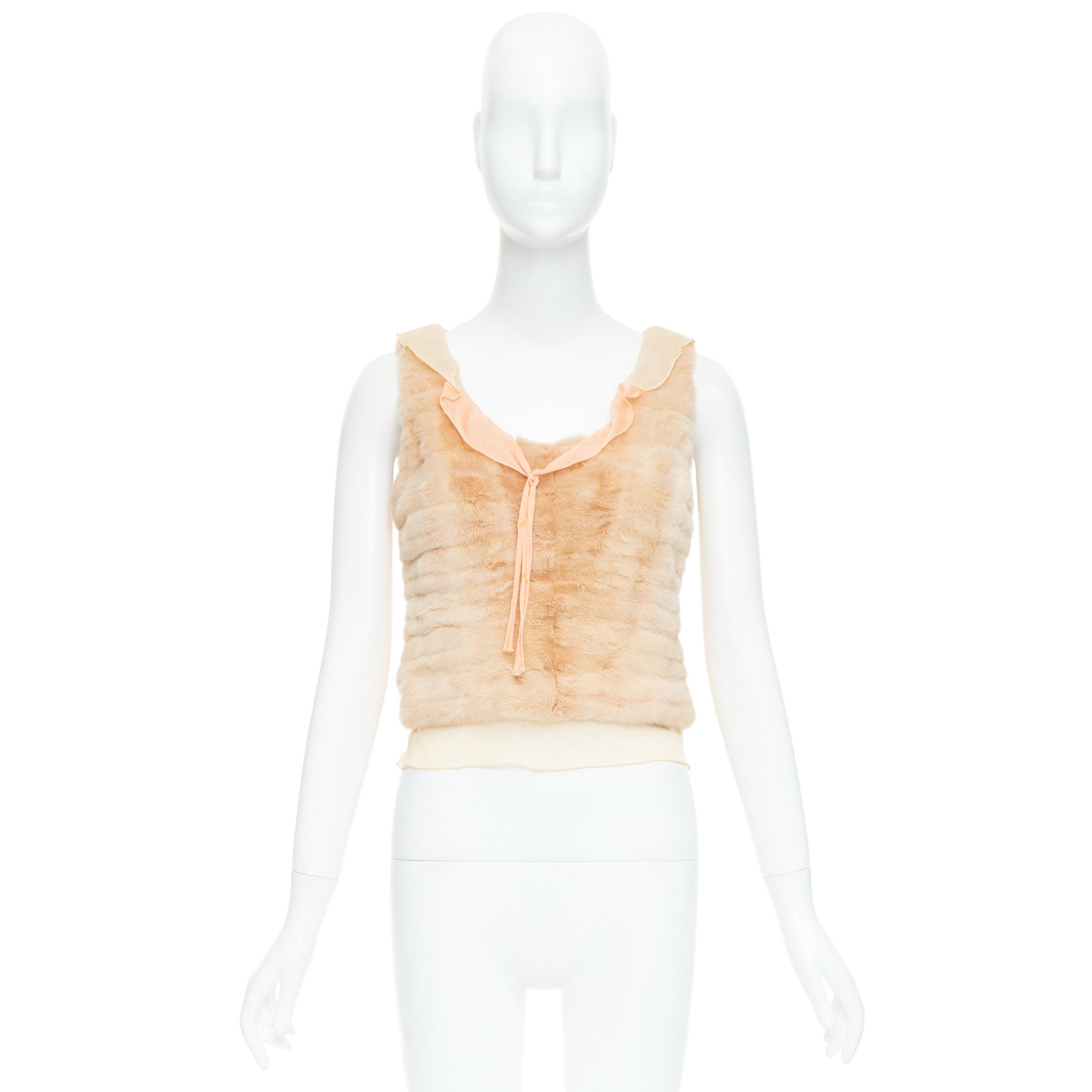 Prada rare PRADA Vintage cream dyed fur pink silk satin bow vest top IT40 S Size S / US 4 / IT 40 - 10 Thumbnail
