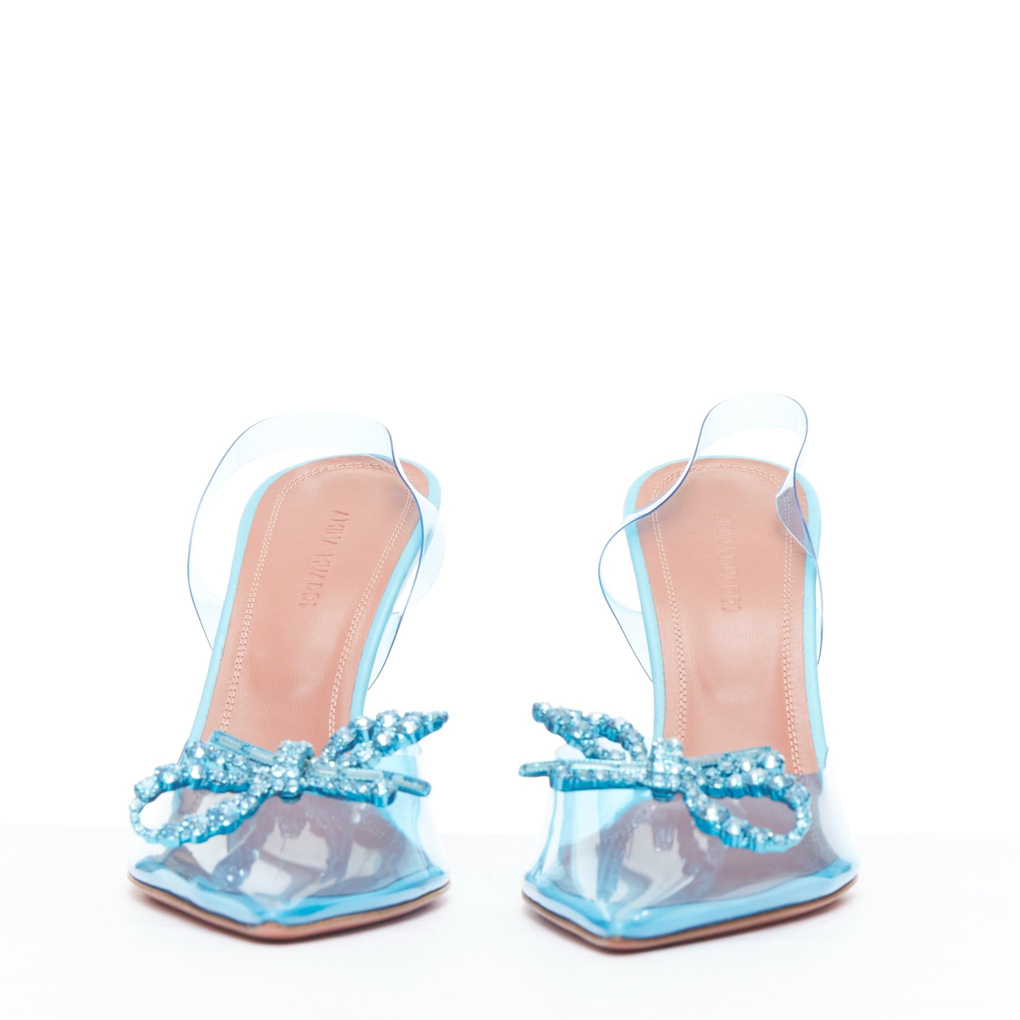 Amina Muaddi AMINA MUADDI Rosie Glass 95 PVC aqua crystal bow plexi heels EU37.5 Size US 7.5 / IT 37.5 - 3 Thumbnail