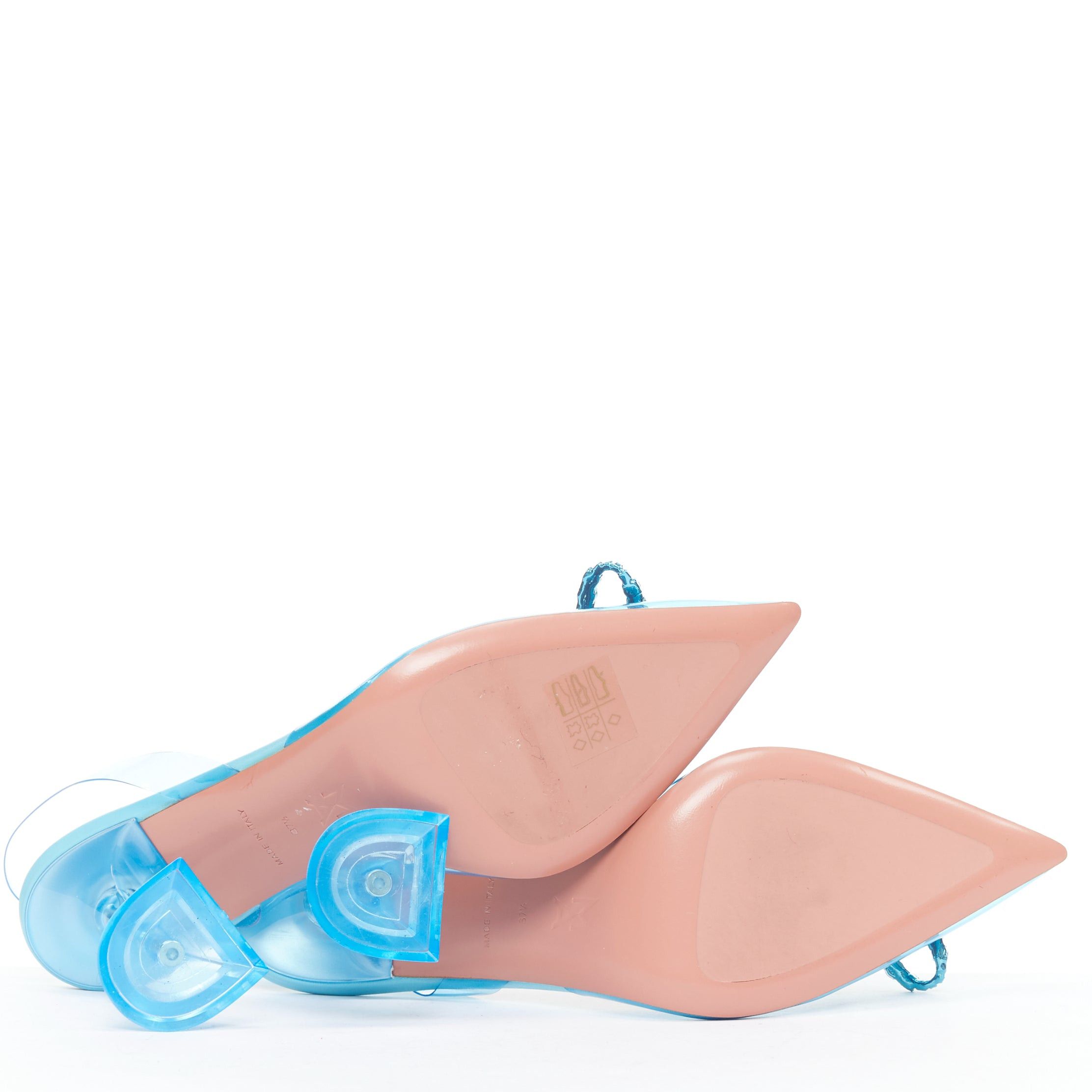 Amina Muaddi AMINA MUADDI Rosie Glass 95 PVC aqua crystal bow plexi heels EU37.5 Size US 7.5 / IT 37.5 - 11 Thumbnail