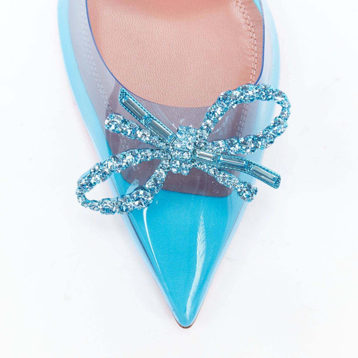 Amina Muaddi AMINA MUADDI Rosie Glass 95 PVC aqua crystal bow plexi heels EU37.5 Size US 7.5 / IT 37.5 - 6 Thumbnail