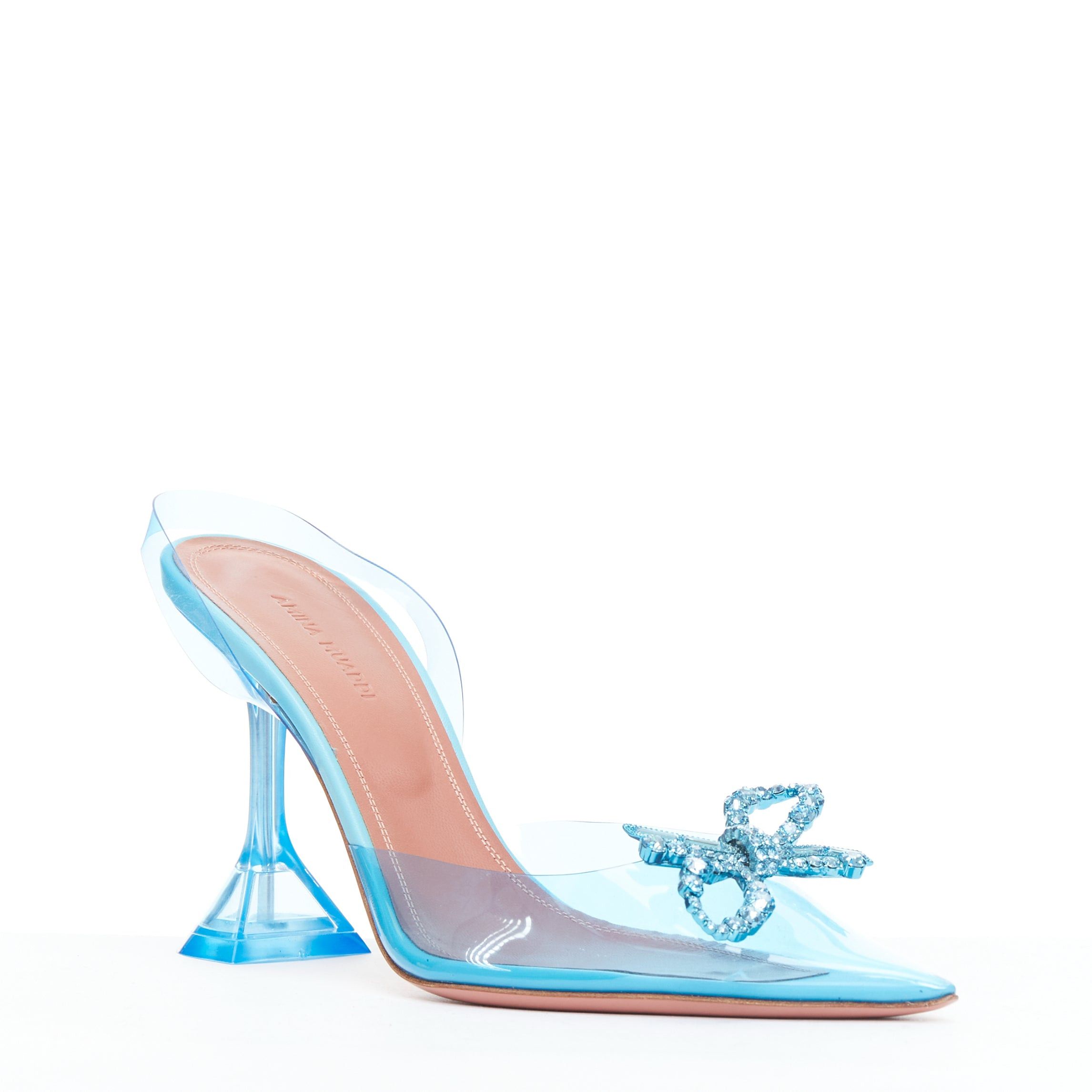 Amina Muaddi AMINA MUADDI Rosie Glass 95 PVC aqua crystal bow plexi heels EU37.5 Size US 7.5 / IT 37.5 - 2 Thumbnail