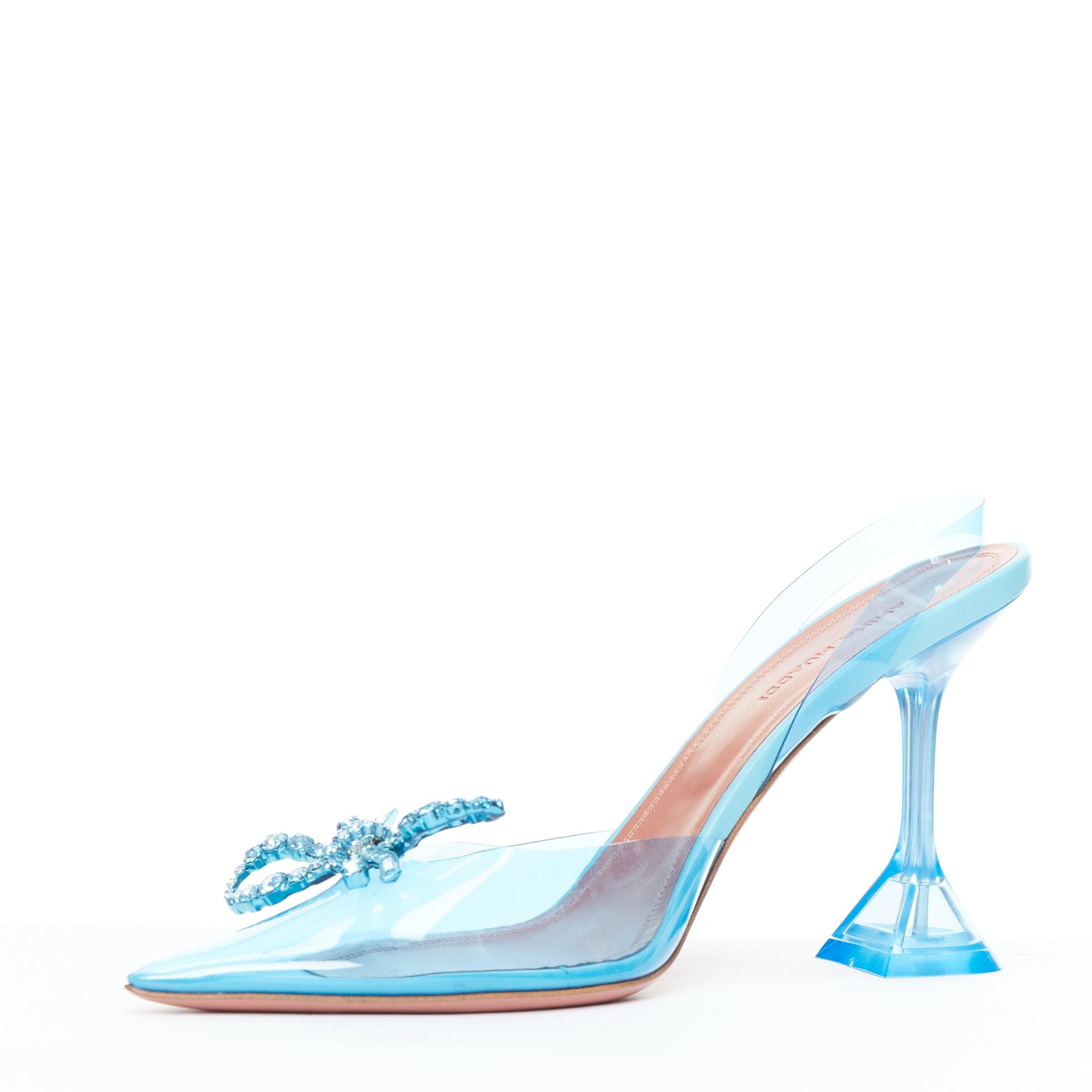 Amina Muaddi AMINA MUADDI Rosie Glass 95 PVC aqua crystal bow plexi heels EU37.5 Size US 7.5 / IT 37.5 - 4 Thumbnail
