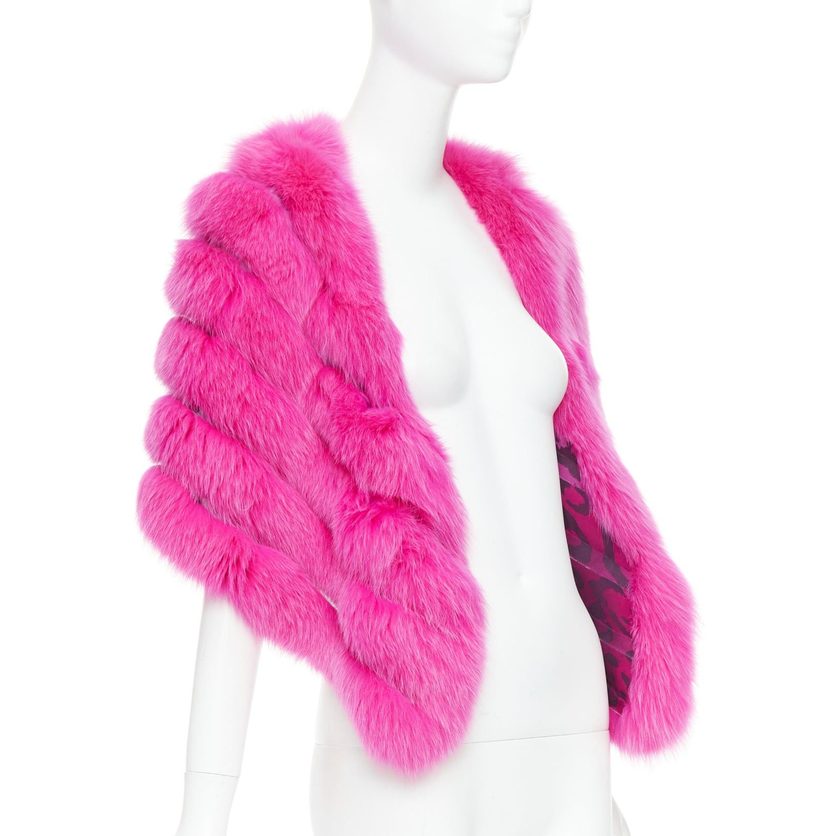 Dior rare CHRISTIAN DIOR John Galliano 2005 Vintage pink fur leopard silk panels shawl Size ONE SIZE - 3 Thumbnail