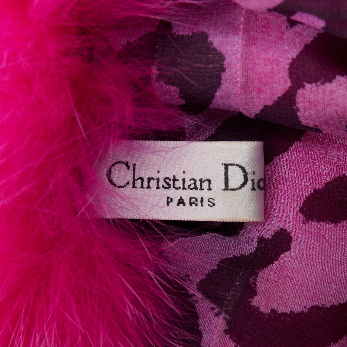 Dior rare CHRISTIAN DIOR John Galliano 2005 Vintage pink fur leopard silk panels shawl Size ONE SIZE - 9 Thumbnail