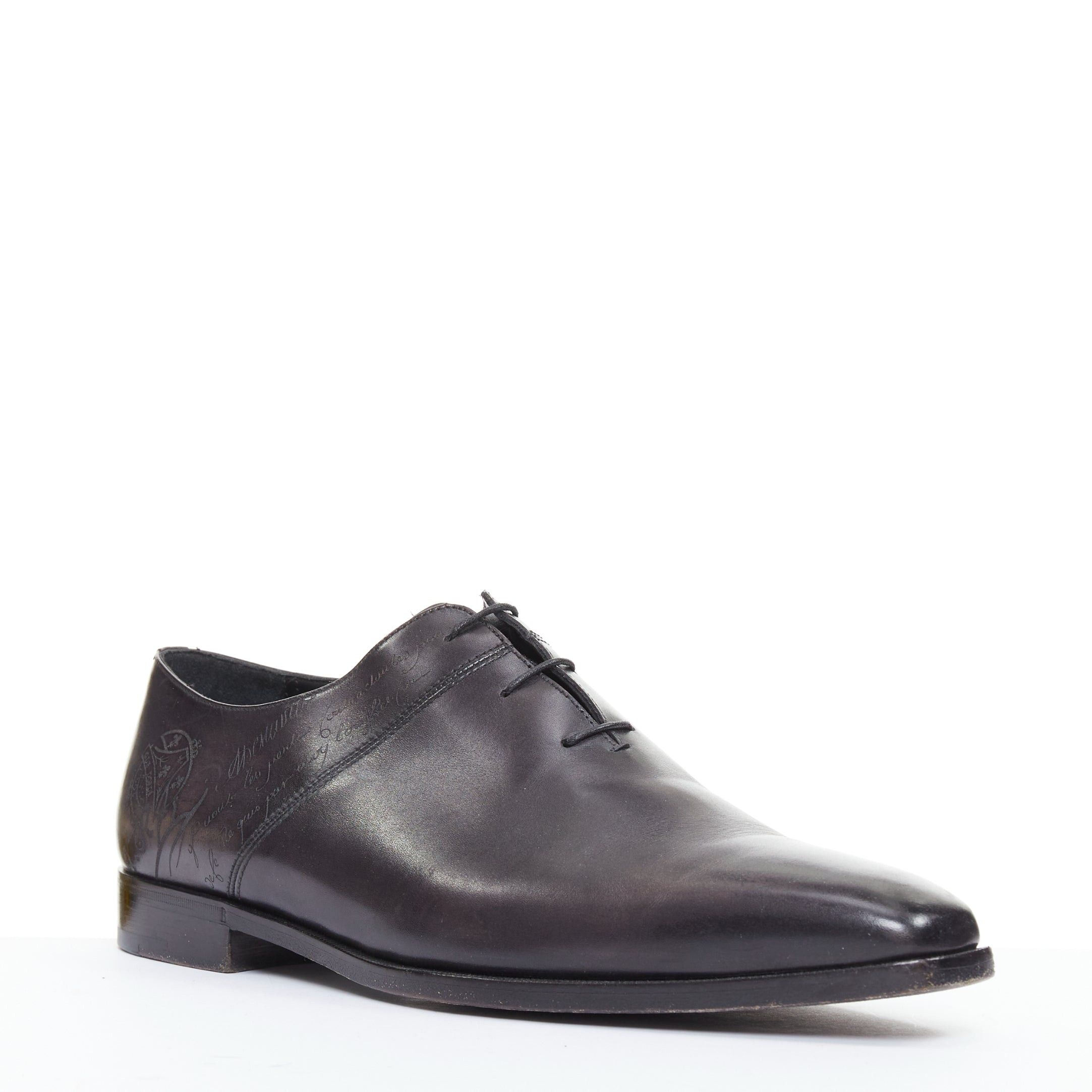 Berluti BERLUTI Alessandro dark grey calfskin leather Scritto calligraphy loafer shoes UK8 EU41 Size US 11 / EU 44 - 3 Thumbnail