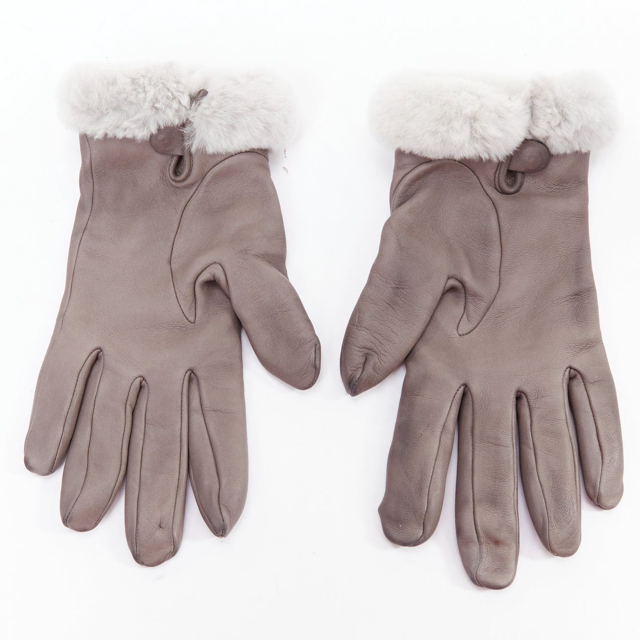 Hermes HERMES Princesse grey swift leather silver hardware H lock gloves Sz7 Size ONE SIZE - 2 Thumbnail