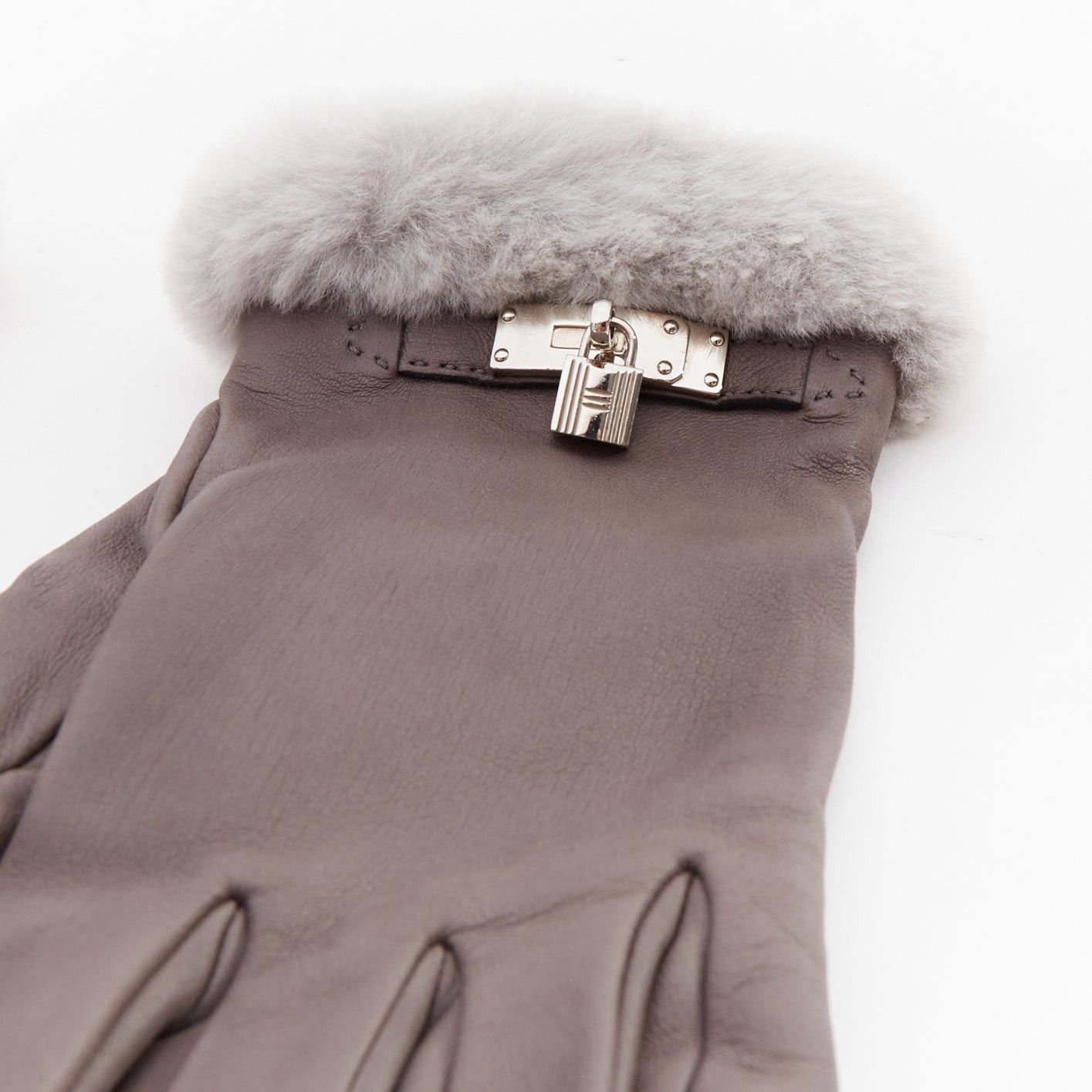 Hermes HERMES Princesse grey swift leather silver hardware H lock gloves Sz7 Size ONE SIZE - 4 Thumbnail