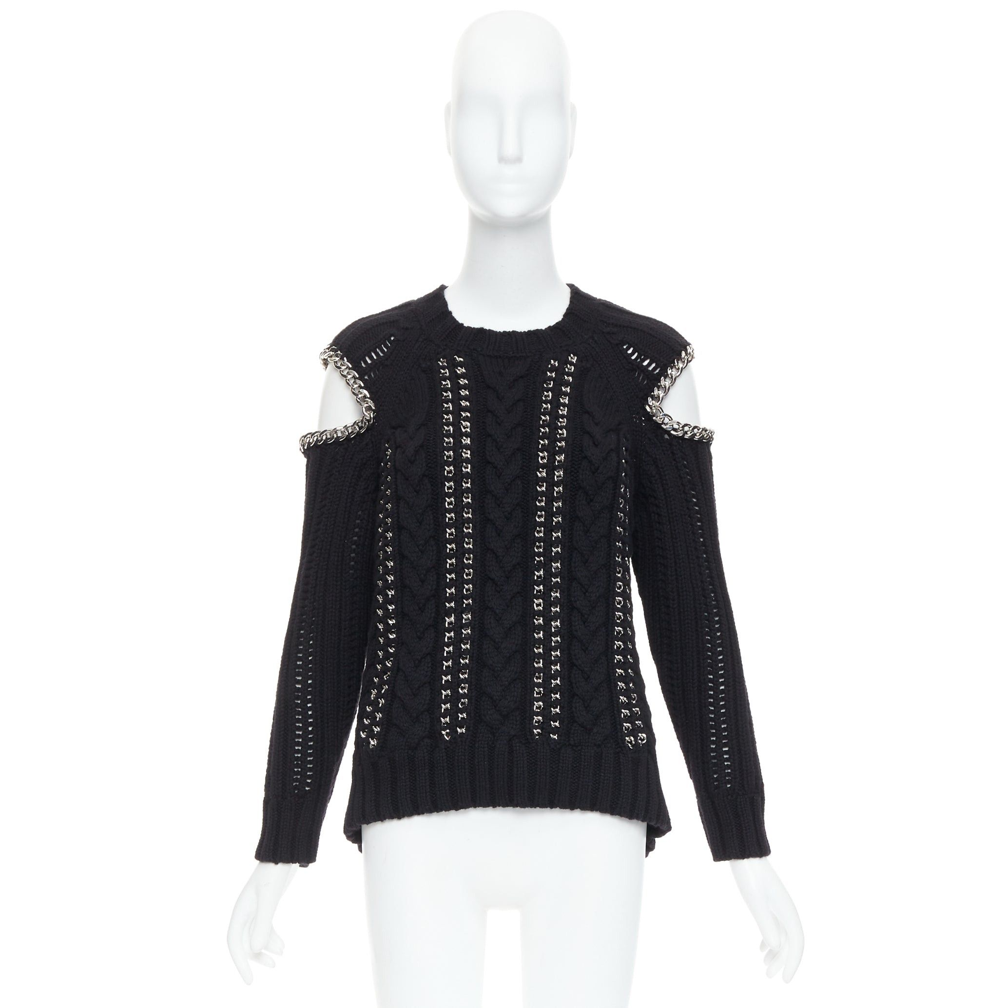 Alexander McQueen ALEXANDER MCQUEEN 2018 100% cashmere silver chain cold shoulder sweater S Size S / US 4 / IT 40 - 9 Thumbnail