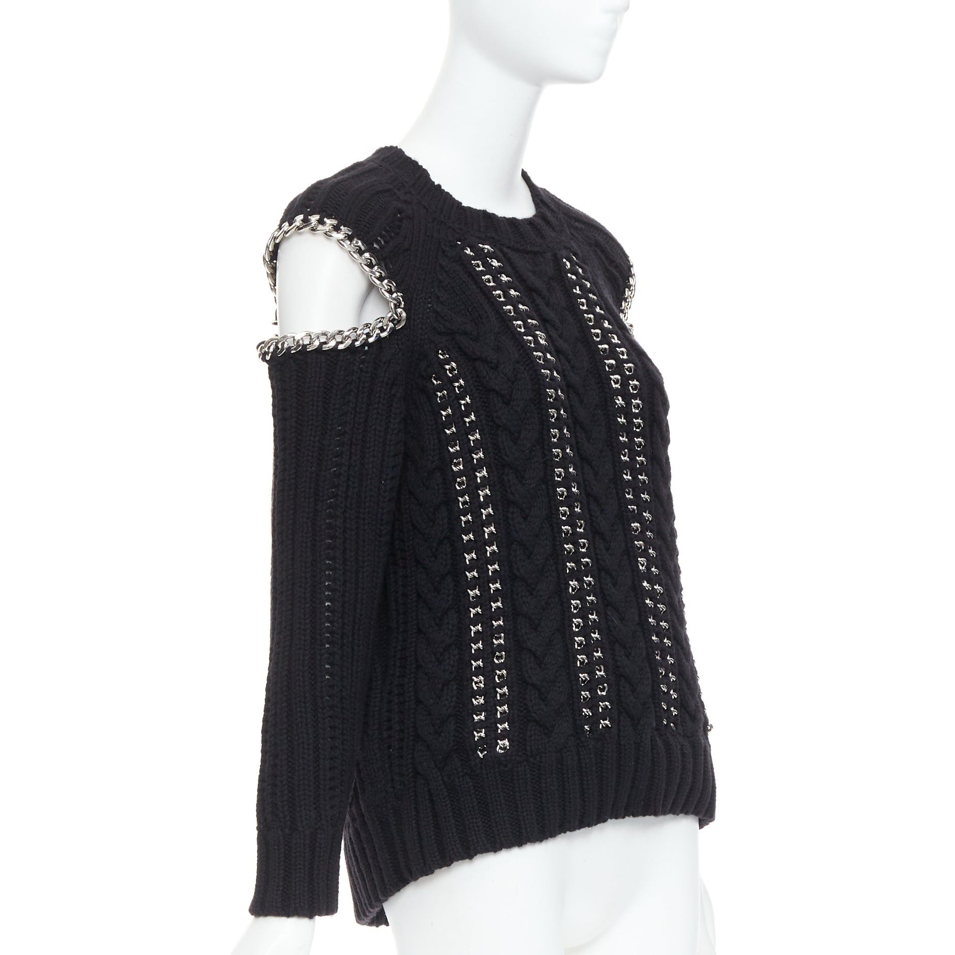 Alexander McQueen ALEXANDER MCQUEEN 2018 100% cashmere silver chain cold shoulder sweater S Size S / US 4 / IT 40 - 3 Thumbnail