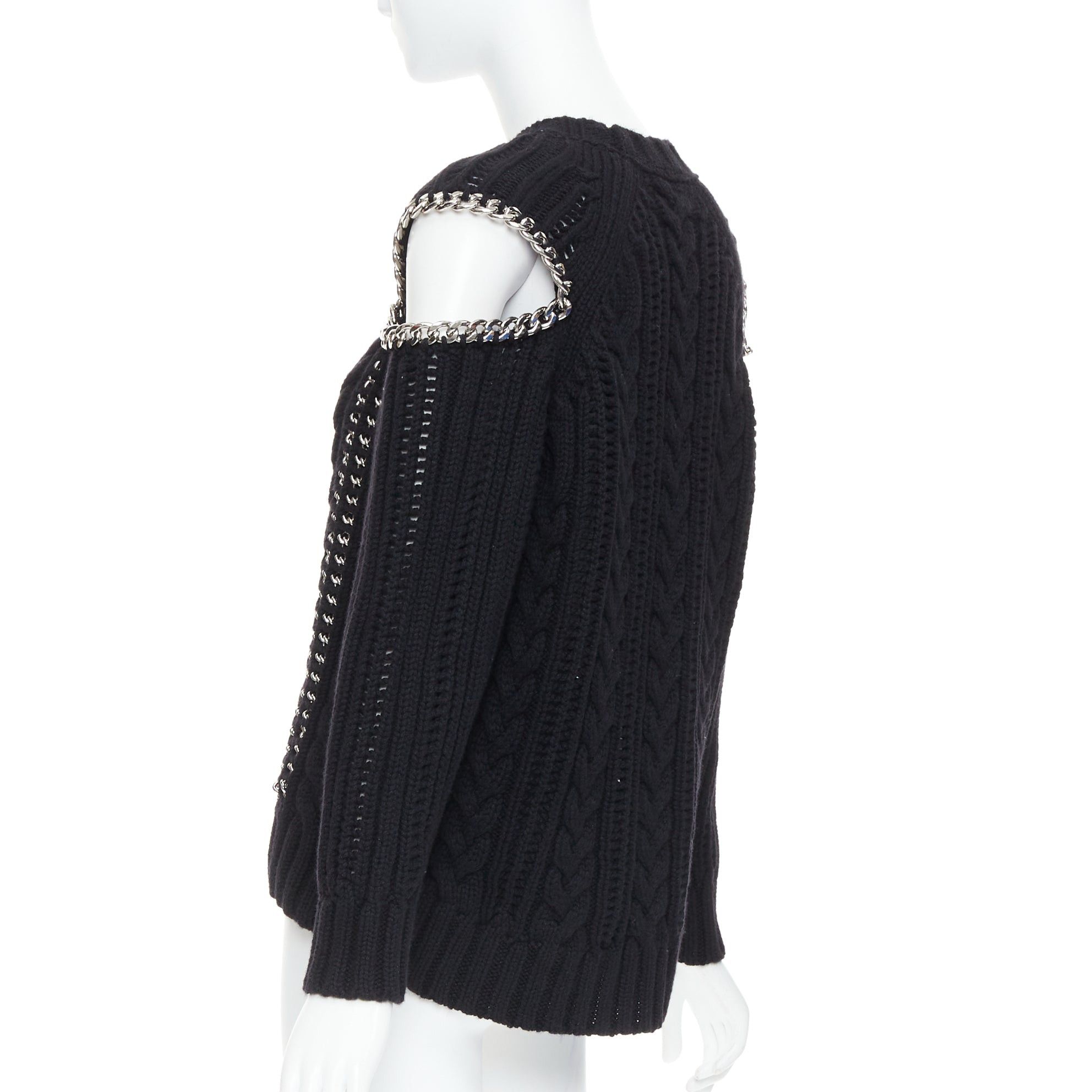 Alexander McQueen ALEXANDER MCQUEEN 2018 100% cashmere silver chain cold shoulder sweater S Size S / US 4 / IT 40 - 6 Thumbnail