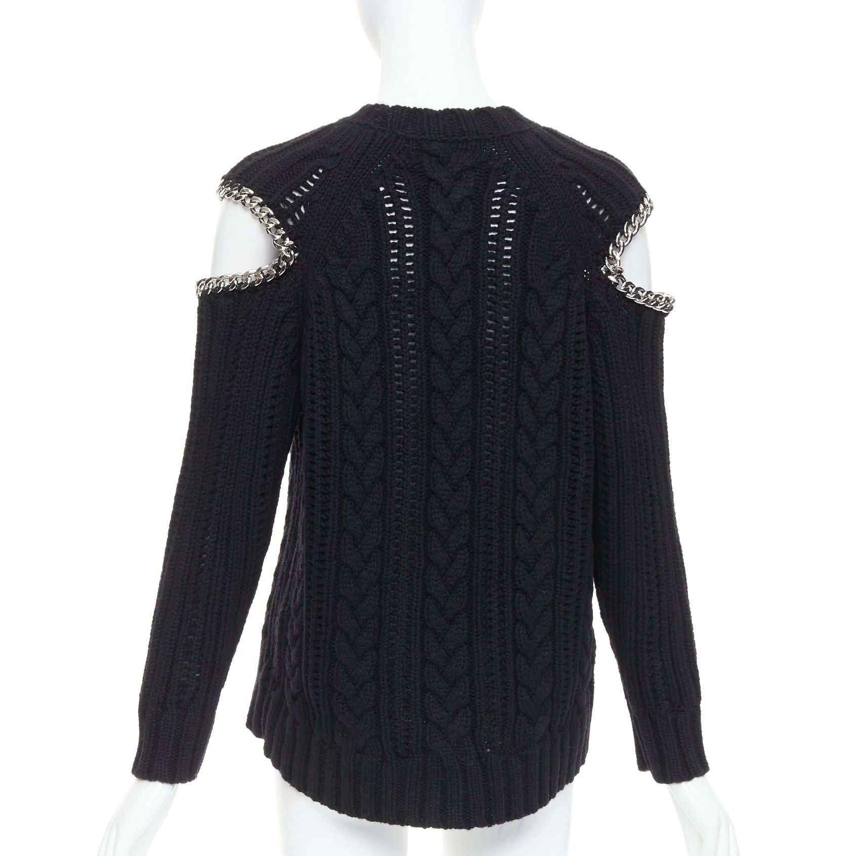 Alexander McQueen ALEXANDER MCQUEEN 2018 100% cashmere silver chain cold shoulder sweater S Size S / US 4 / IT 40 - 5 Thumbnail