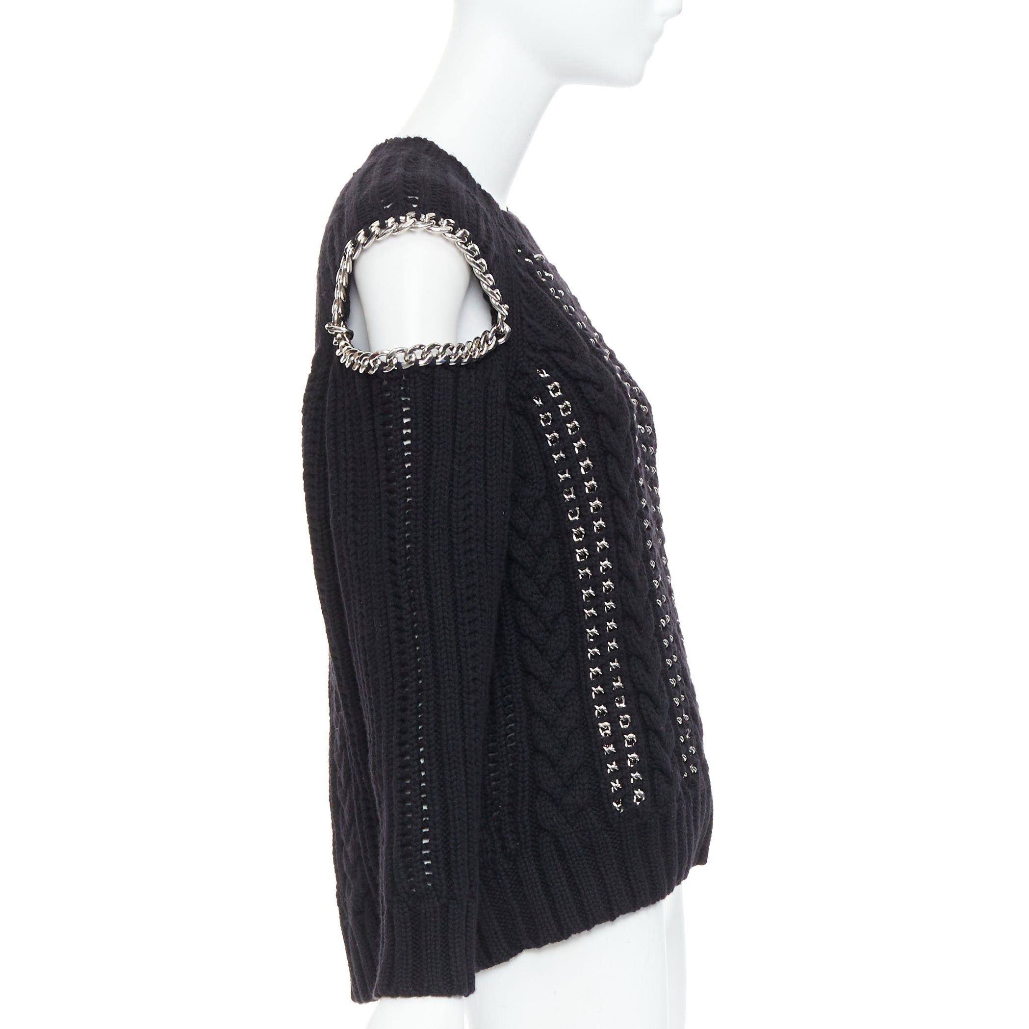 Alexander McQueen ALEXANDER MCQUEEN 2018 100% cashmere silver chain cold shoulder sweater S Size S / US 4 / IT 40 - 4 Thumbnail