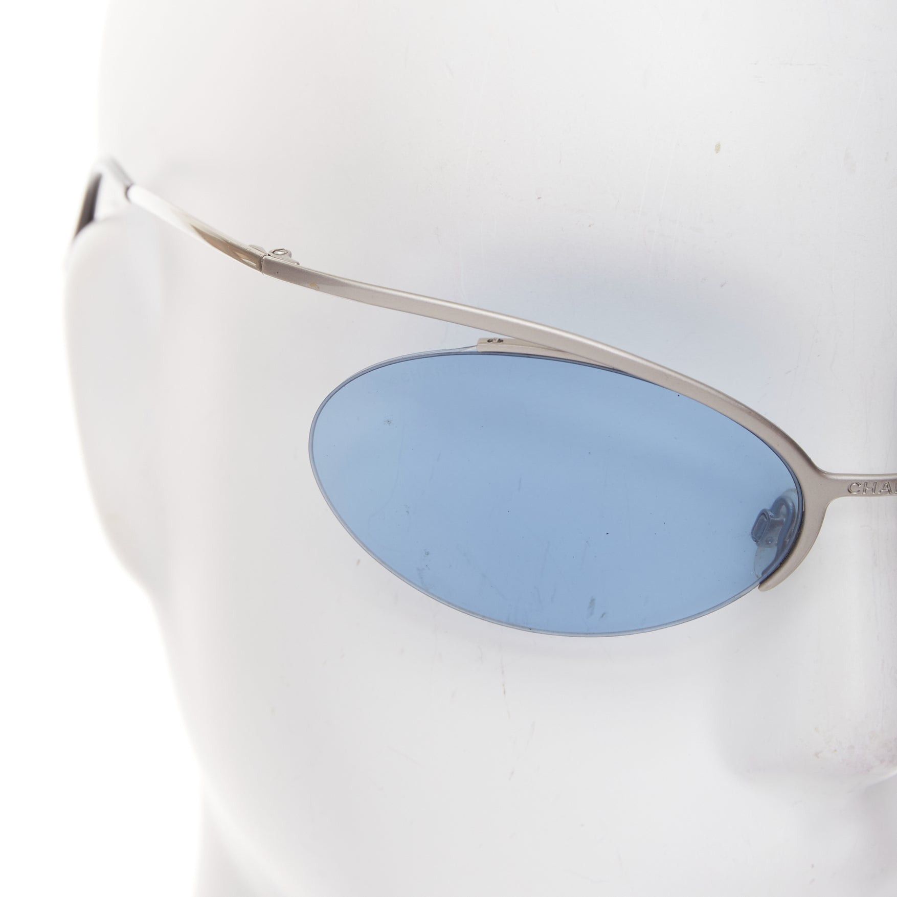 Chanel CHANEL Vintage 2000 Runway silver blue metal futuristic rimless sunglasses Size ONE SIZE - 7 Thumbnail