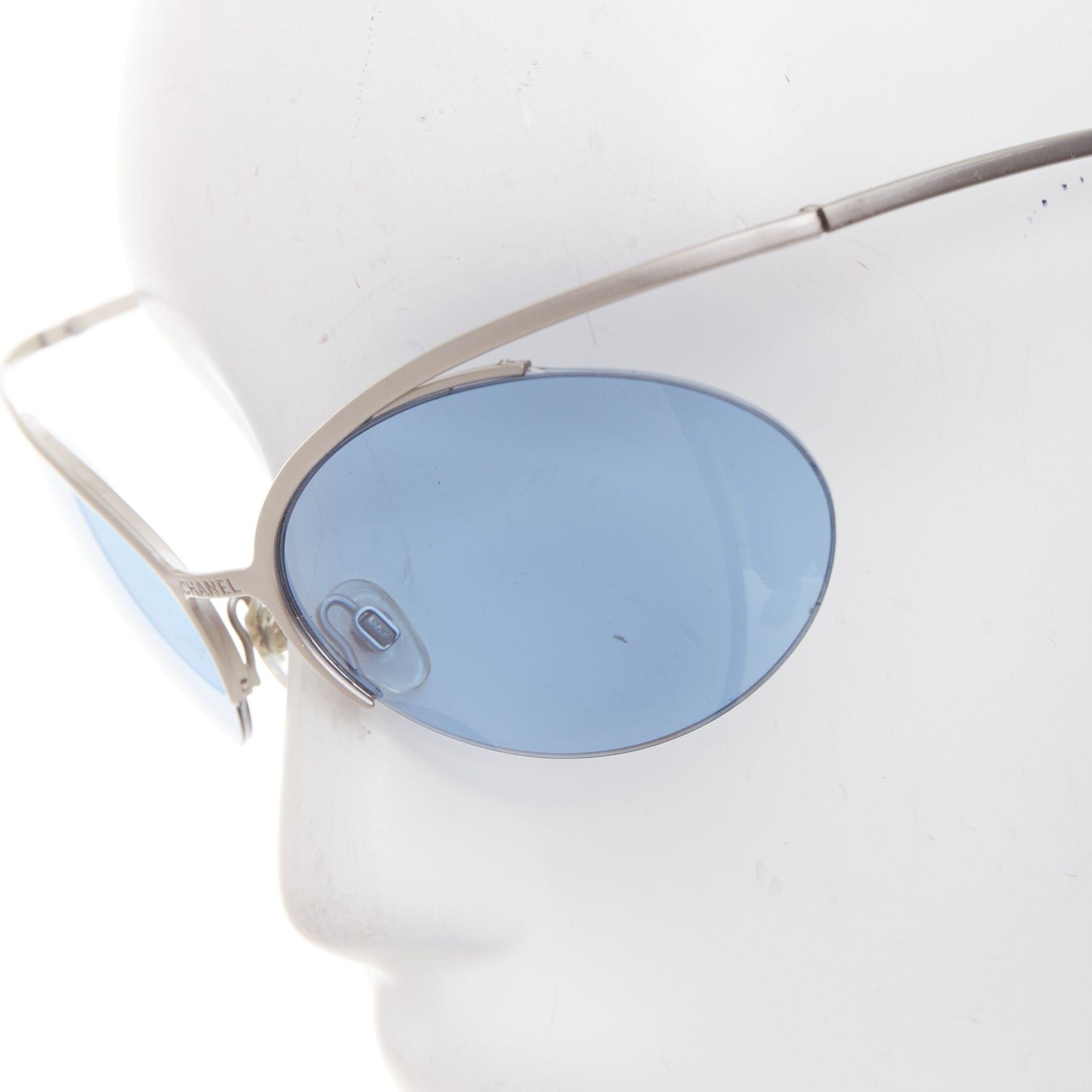 Chanel CHANEL Vintage 2000 Runway silver blue metal futuristic rimless sunglasses Size ONE SIZE - 6 Thumbnail