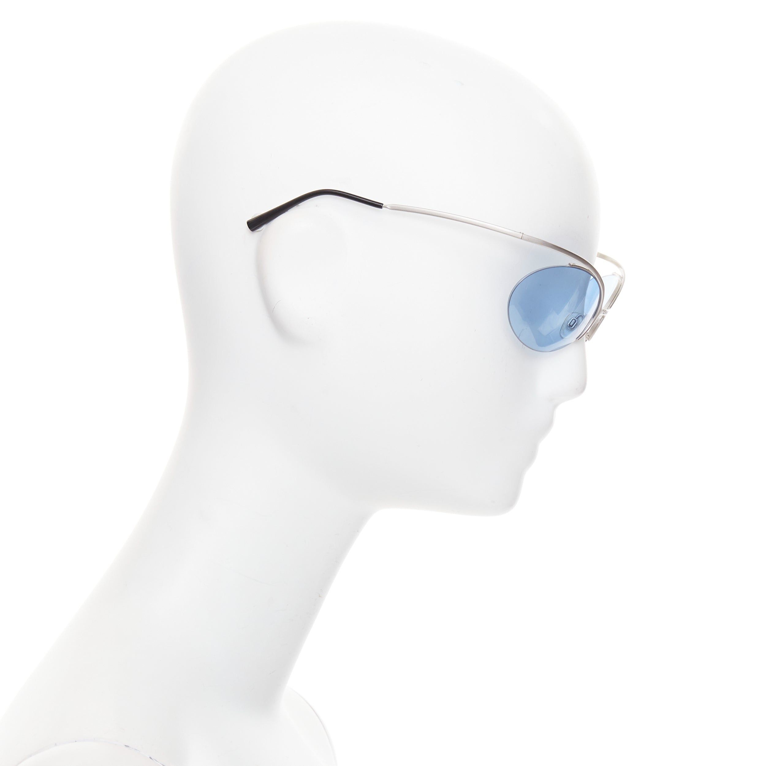 Chanel CHANEL Vintage 2000 Runway silver blue metal futuristic rimless sunglasses Size ONE SIZE - 4 Thumbnail