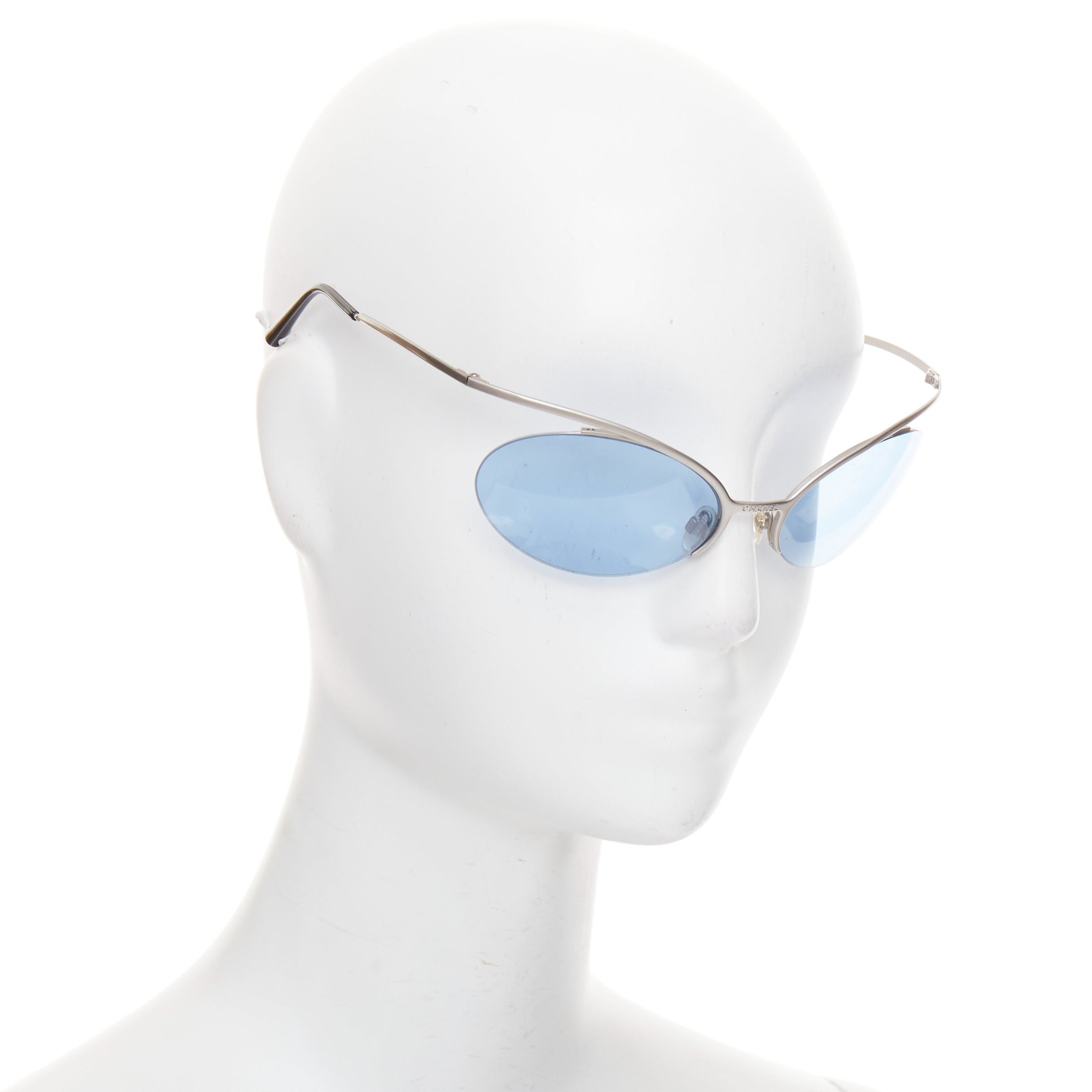 Chanel CHANEL Vintage 2000 Runway silver blue metal futuristic rimless sunglasses Size ONE SIZE - 3 Thumbnail