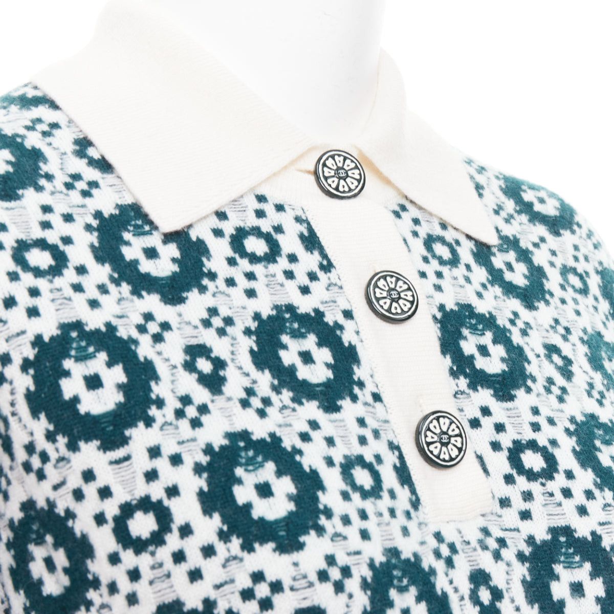 Chanel CHANEL 2016 100% cashmere knit green mosaic CC button polo dress FR38 M Size M / US 6-8 / IT 42-44 - 2 Thumbnail