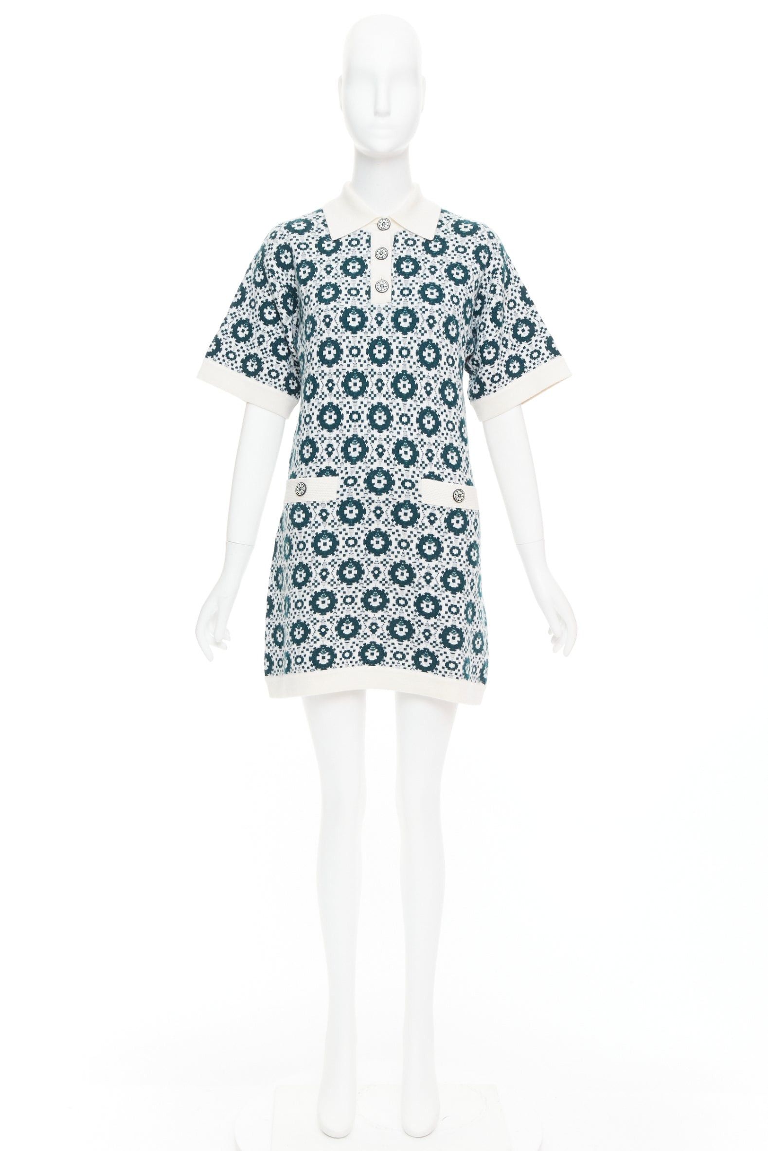 Chanel CHANEL 2016 100% cashmere knit green mosaic CC button polo dress FR38 M Size M / US 6-8 / IT 42-44 - 9 Thumbnail