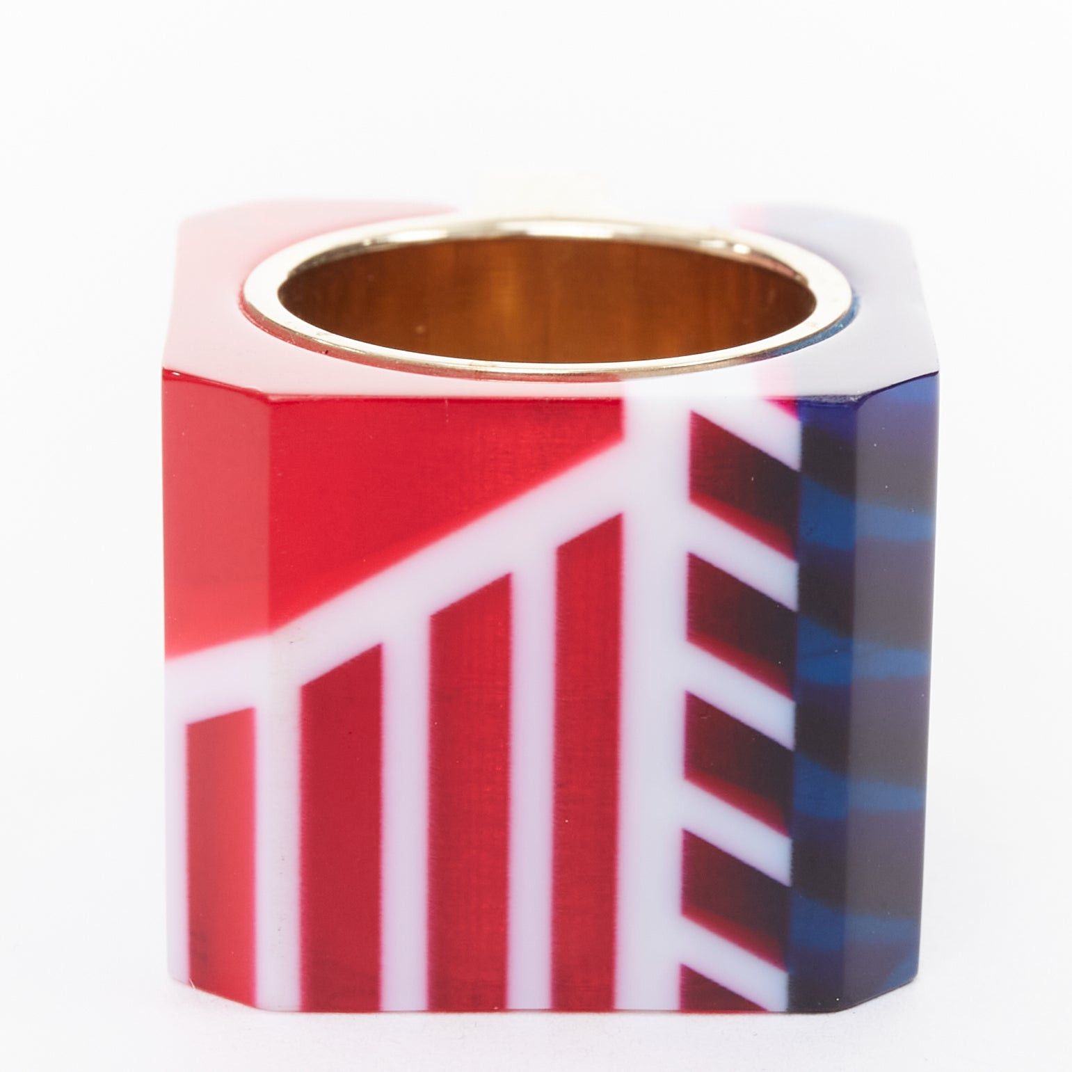 Dior DIOR 2922 Sorbet Cube red blue geometric resin gold logo statement ring Size ONE SIZE - 5 Thumbnail