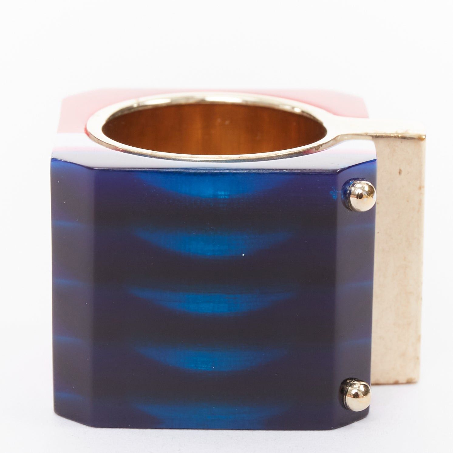 Dior DIOR 2922 Sorbet Cube red blue geometric resin gold logo statement ring Size ONE SIZE - 4 Thumbnail