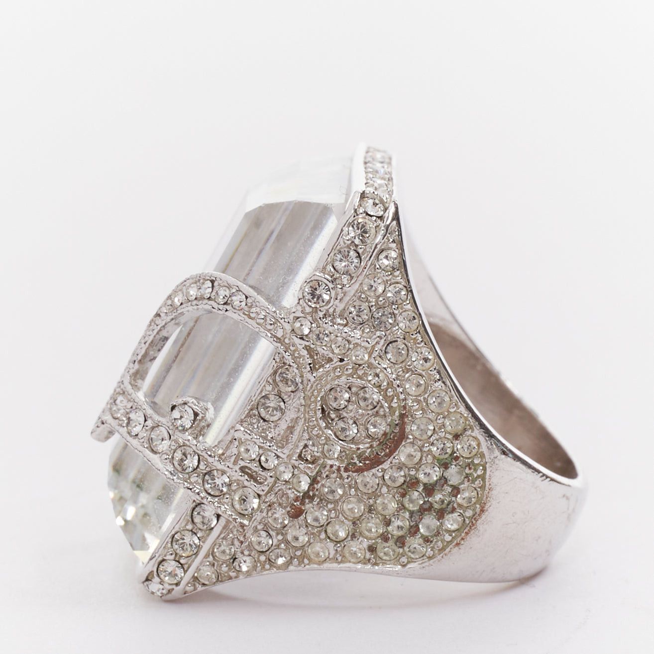Dior rare CHRISTIAN DIOR John Galliano Vintage crystal paved logo statement ring US7 Size ONE SIZE - 3 Thumbnail