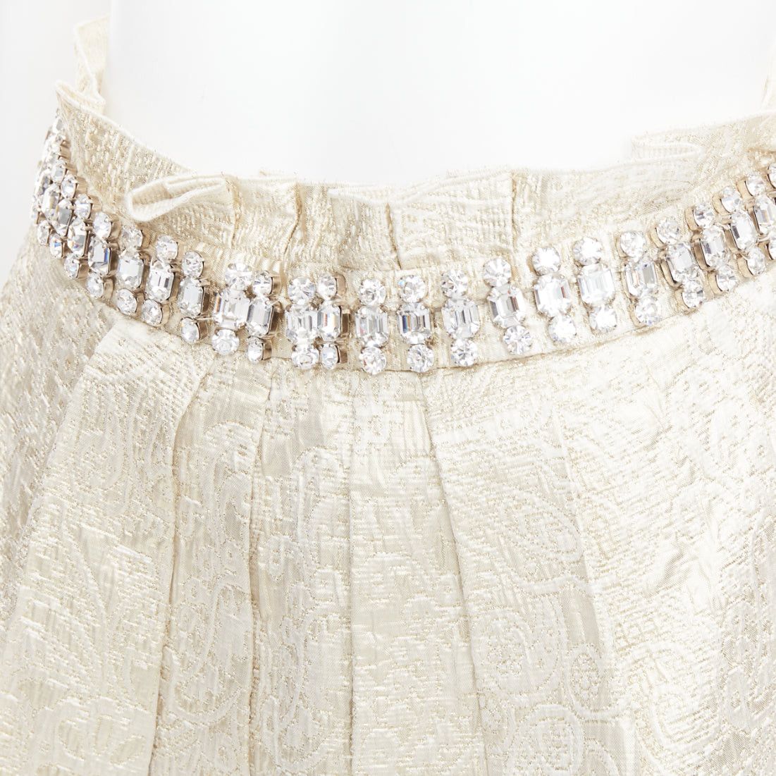 Dolce & Gabbana DOLCE GABBANA crystal rhinestone waistband beige brocade cocktail skirt IT40 S Size 27" / US 4 / IT 40 - 2 Thumbnail