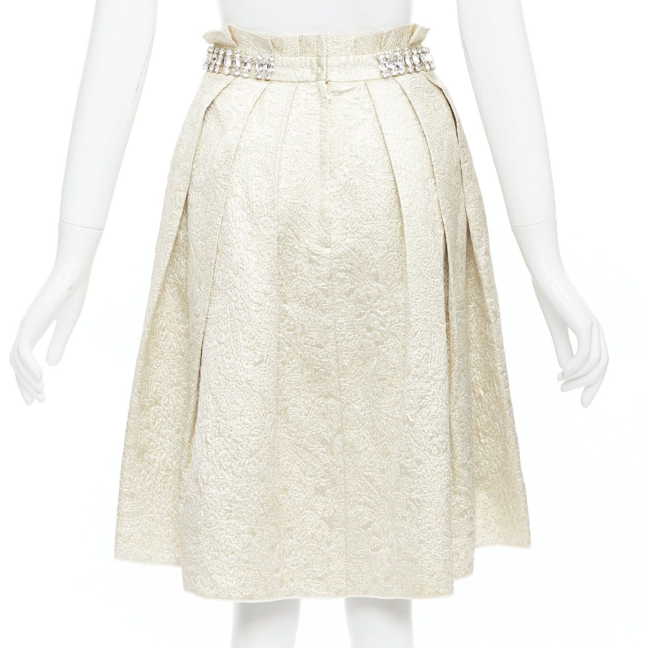 Dolce & Gabbana DOLCE GABBANA crystal rhinestone waistband beige brocade cocktail skirt IT40 S Size 27" / US 4 / IT 40 - 5 Thumbnail