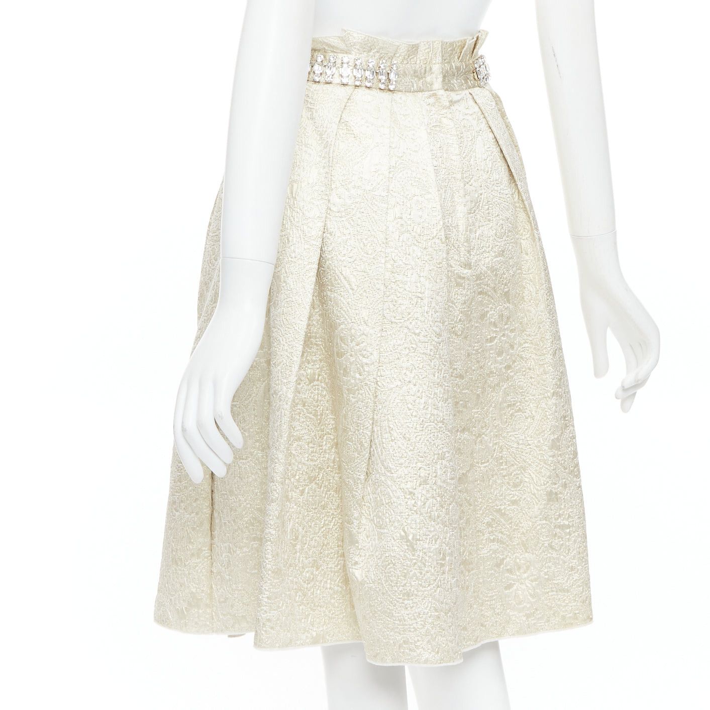 Dolce & Gabbana DOLCE GABBANA crystal rhinestone waistband beige brocade cocktail skirt IT40 S Size 27" / US 4 / IT 40 - 6 Thumbnail