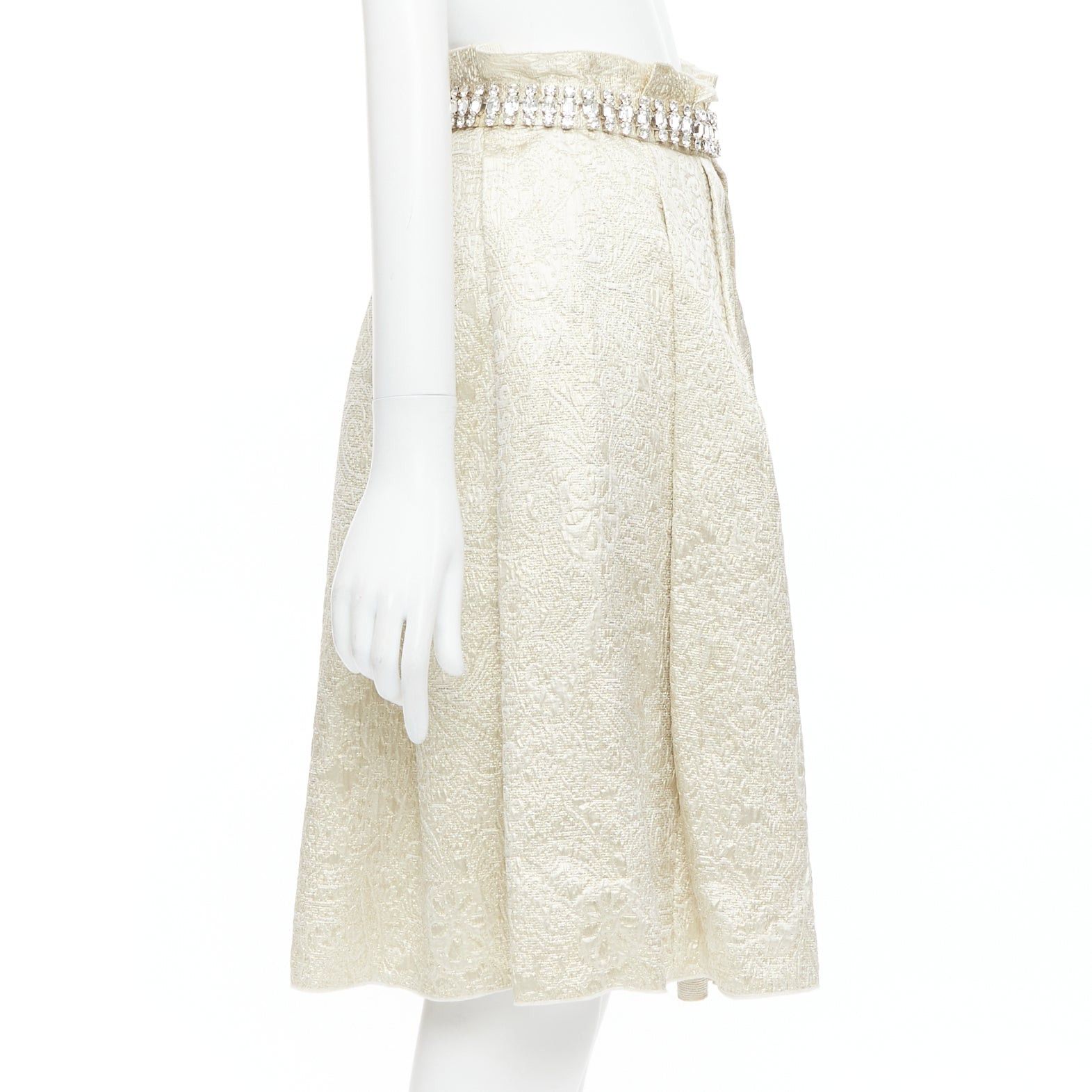 Dolce & Gabbana DOLCE GABBANA crystal rhinestone waistband beige brocade cocktail skirt IT40 S Size 27" / US 4 / IT 40 - 4 Thumbnail