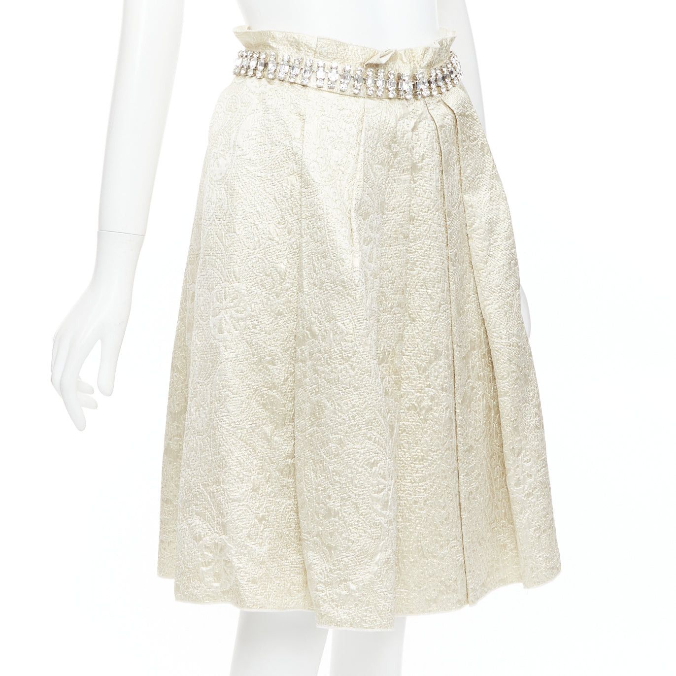 Dolce & Gabbana DOLCE GABBANA crystal rhinestone waistband beige brocade cocktail skirt IT40 S Size 27" / US 4 / IT 40 - 3 Thumbnail