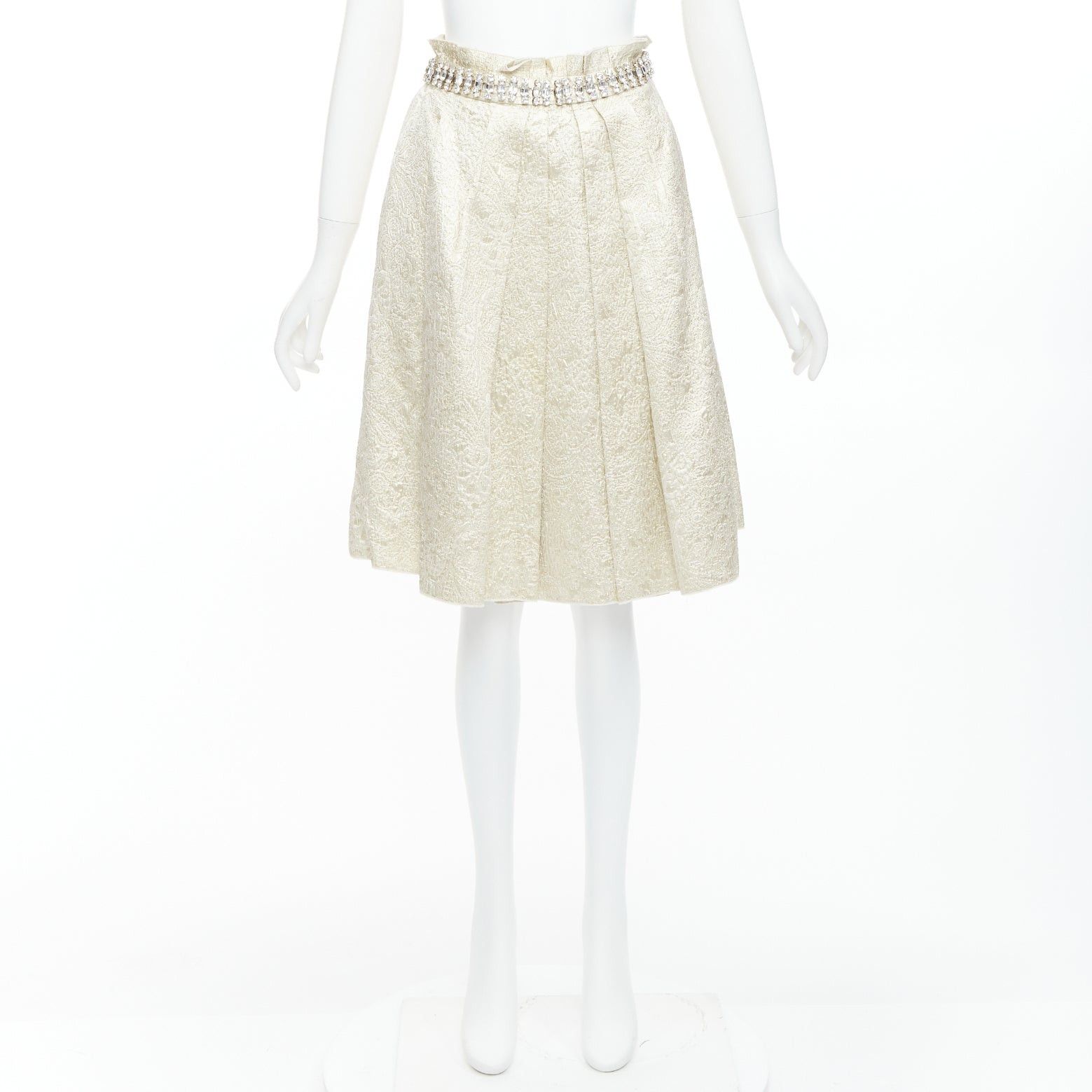 Dolce & Gabbana DOLCE GABBANA crystal rhinestone waistband beige brocade cocktail skirt IT40 S Size 27" / US 4 / IT 40 - 9 Thumbnail