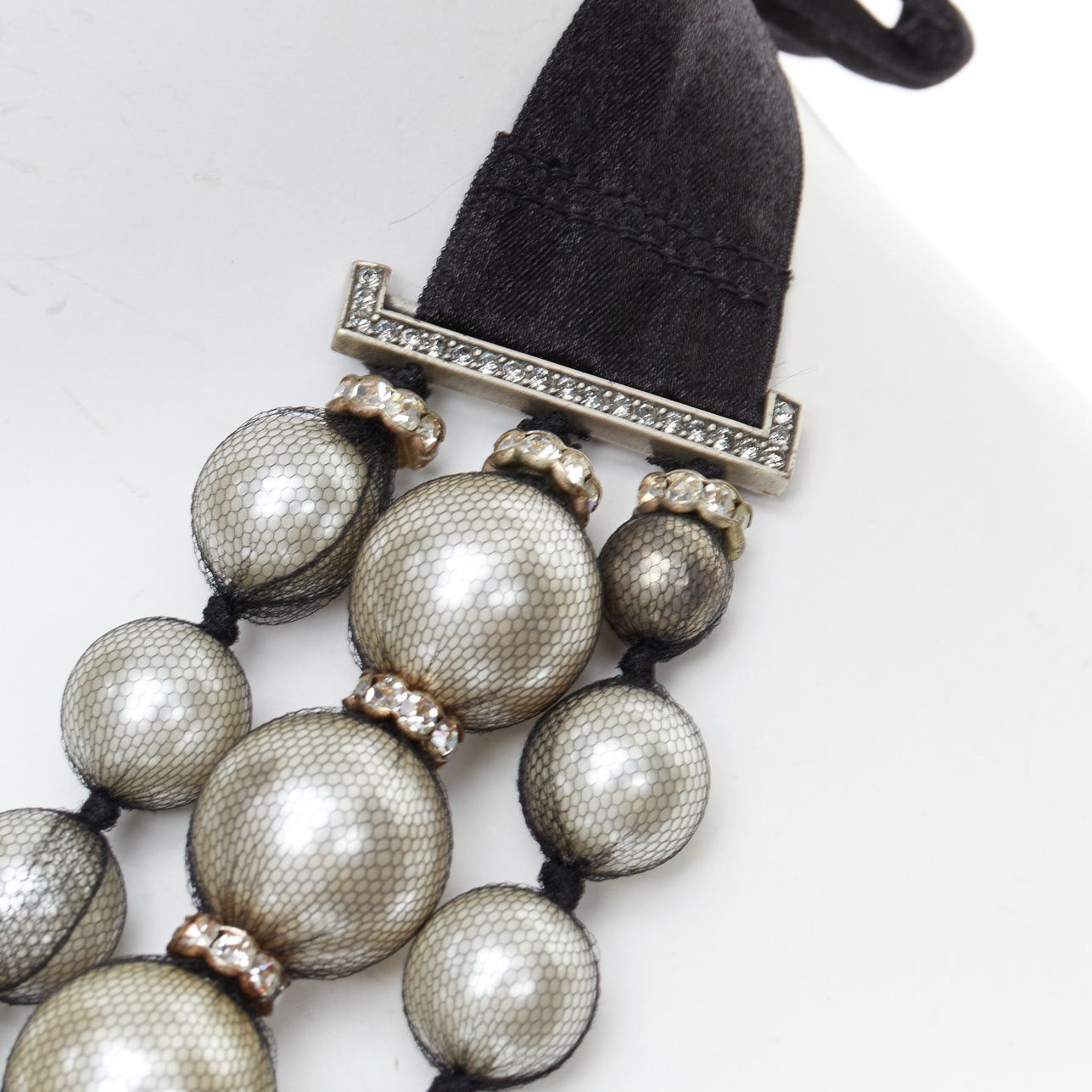 Lanvin rare LANVIN black strand wrapped faux pearl crystal ribbon tie necklace Size ONE SIZE - 2 Thumbnail