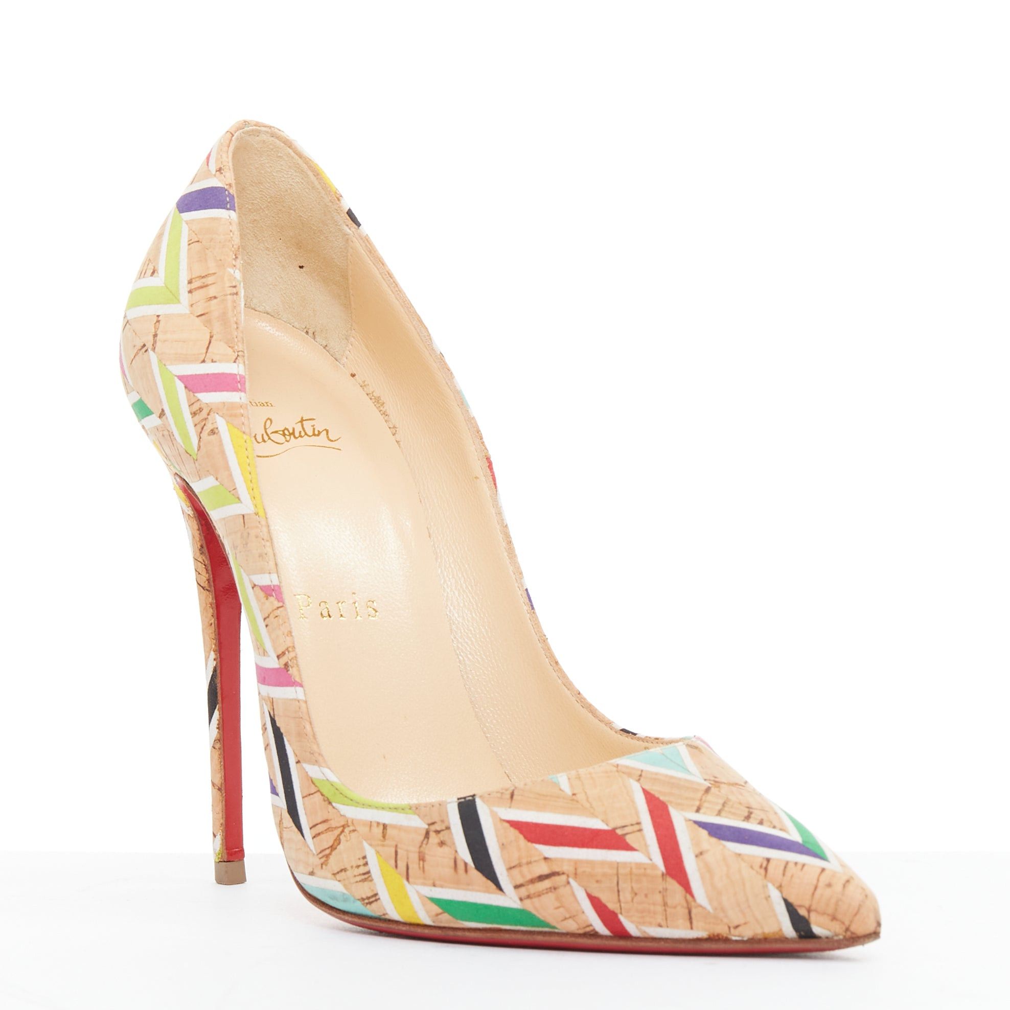 Christian Louboutin CHRISTIAN LOUBOUTIN So Kate Cork Chevron beige colourful calfskin pumps EU36.5 Size US 6.5 / IT 36.5 - 2 Thumbnail