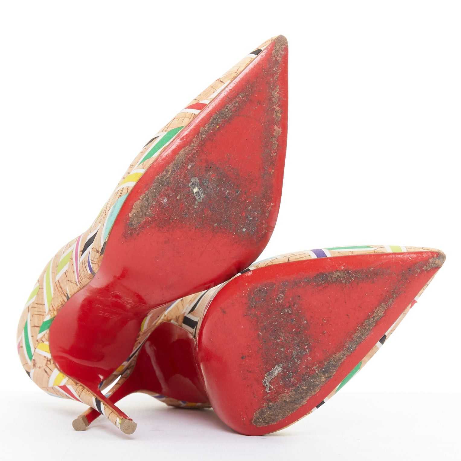 Christian Louboutin CHRISTIAN LOUBOUTIN So Kate Cork Chevron beige colourful calfskin pumps EU36.5 Size US 6.5 / IT 36.5 - 11 Thumbnail