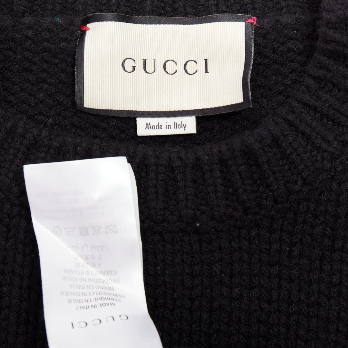 Gucci GUCCI 2021 black wool red green trim cable braid crew neck sweater XS Size S / US 4 / IT 40 - 8 Thumbnail
