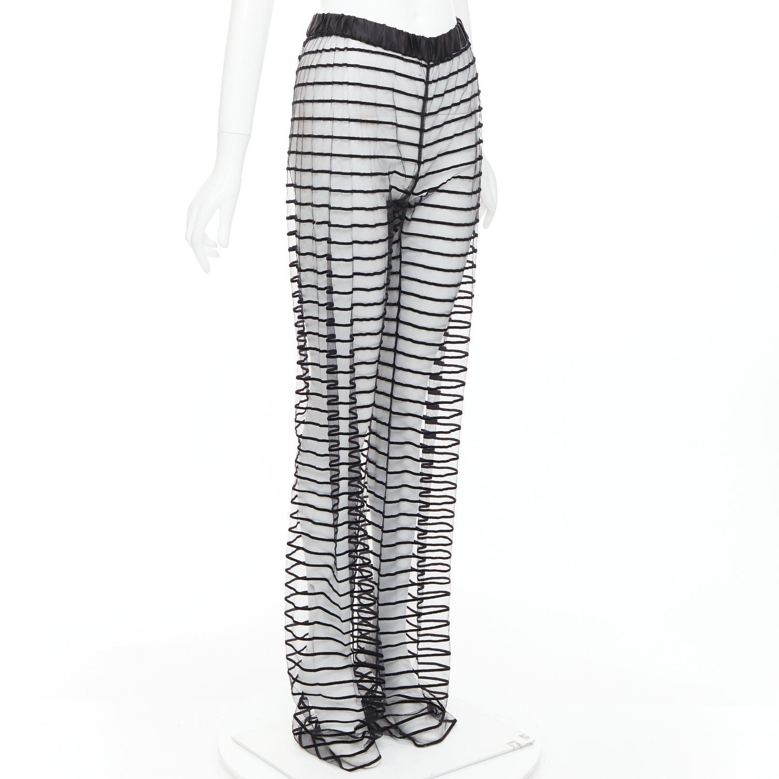 Dries Van Noten DRIES VAN NOTEN black flocked mesh striped sheer straight leg pants FR38 M Size 28" / US 6 / IT 42 - 3 Thumbnail