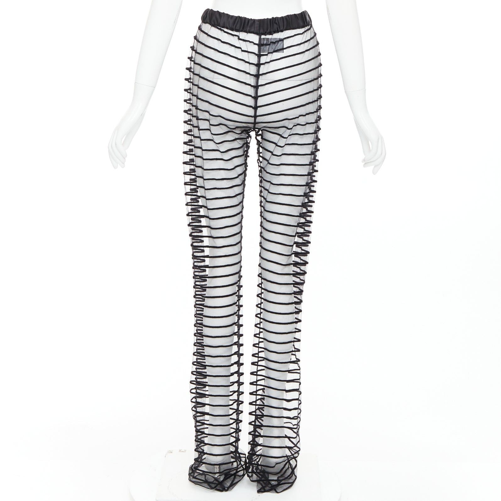 Dries Van Noten DRIES VAN NOTEN black flocked mesh striped sheer straight leg pants FR38 M Size 28" / US 6 / IT 42 - 5 Thumbnail