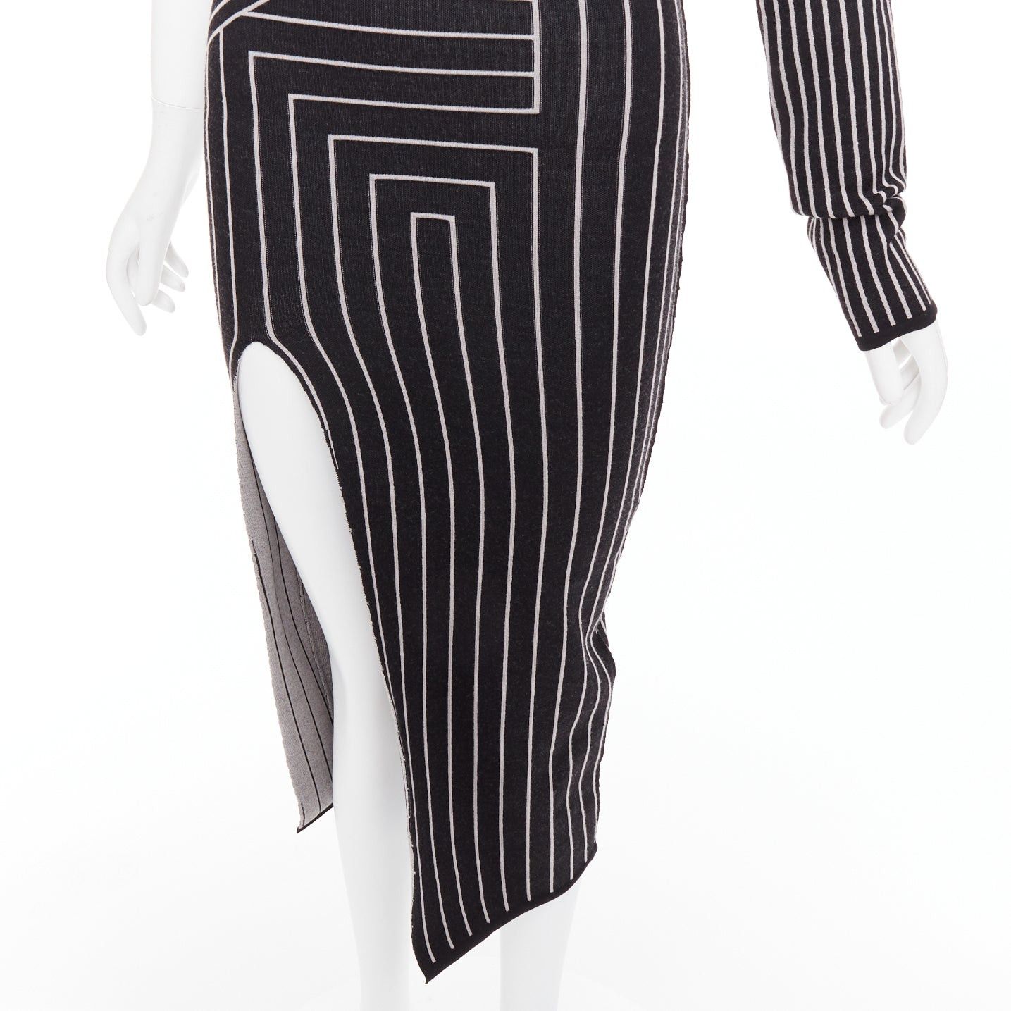 Rick Owens RICK OWENS 2020 Ziggy geometric graphic lines one shoulder high slit dress XS Rosalia Size S / US 4 / IT 40 - 7 Thumbnail