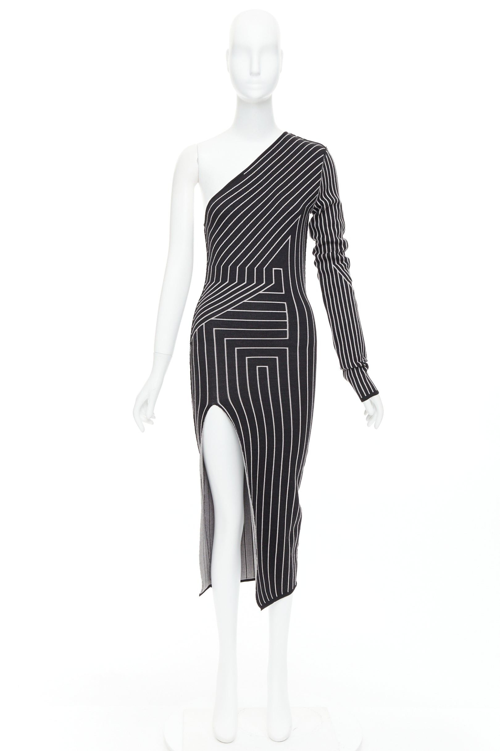 Rick Owens RICK OWENS 2020 Ziggy geometric graphic lines one shoulder high slit dress S Rosalia Size M / US 6-8 / IT 42-44 - 9 Thumbnail